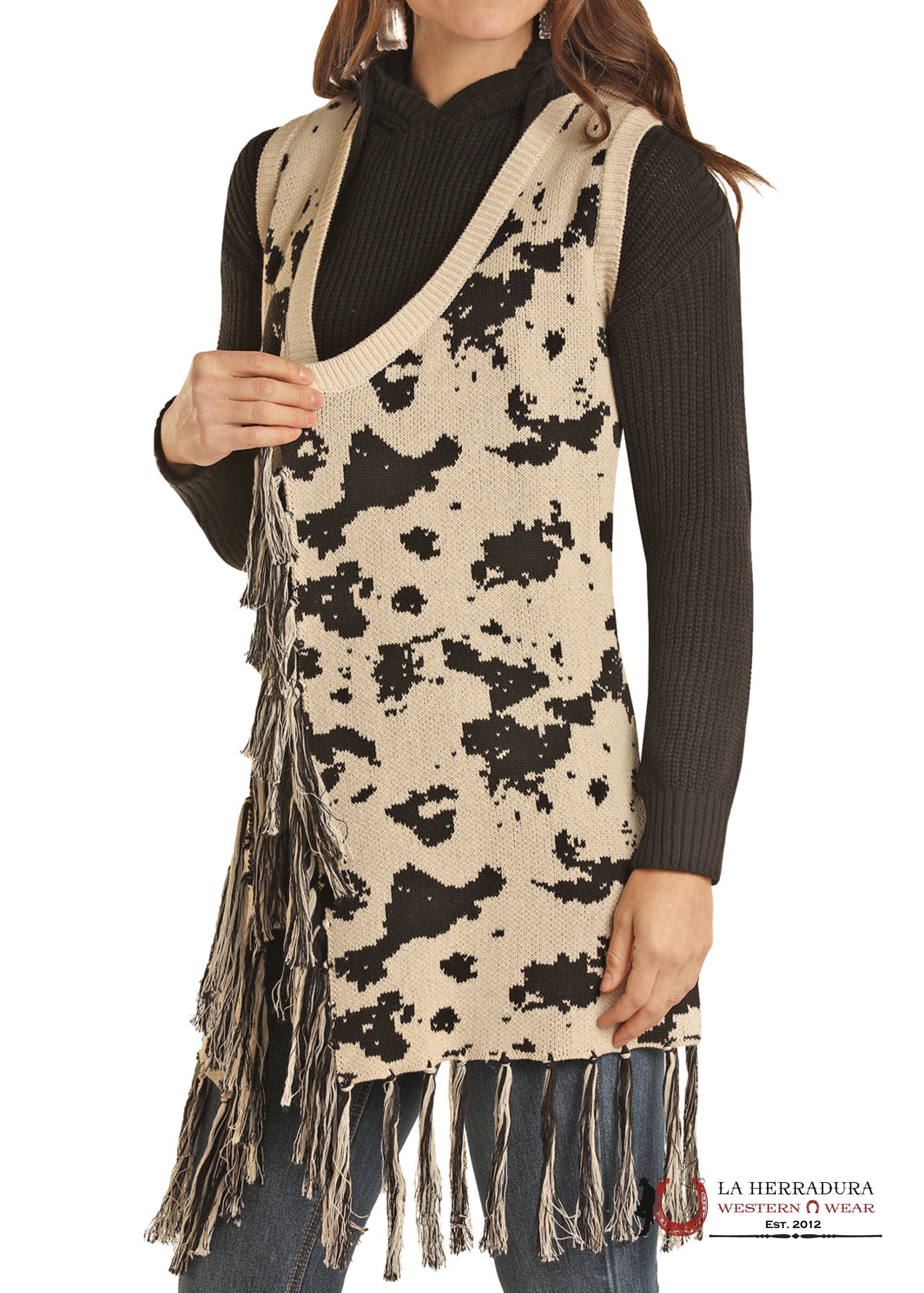 ROCK AND ROLL COW PRINT SWEATER VEST WITH FRINGE DW38C01967 ROPA MUJERES