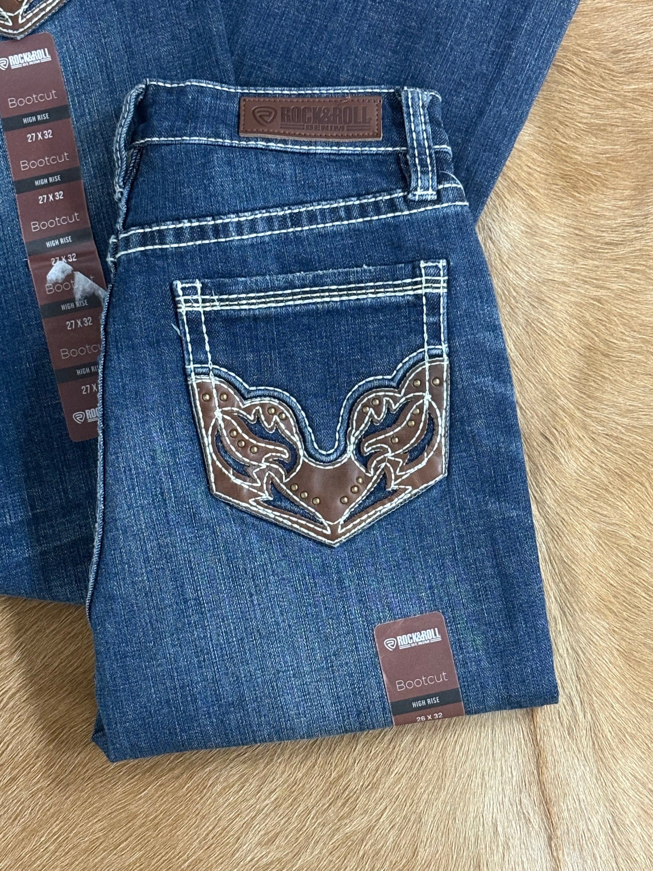 ROCK AND ROLL Dark Vintage Brown Pleather Emb. Bootcut - 2975 ROCK&ROLL JEANS WOMEN