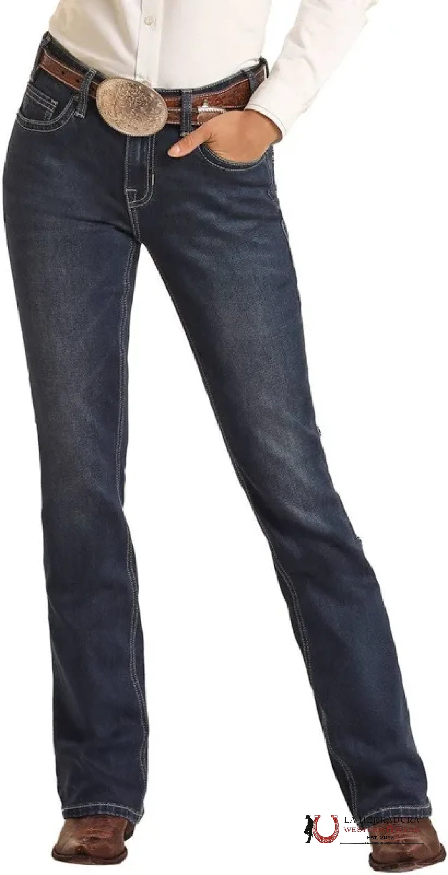 ROCK AND ROLL DARK VINTAGE PETAL STITCH EMBROIDERY RIDING BOOT CUT JEAN BW4RD03571 ROCK&ROLL JEANS WOMEN