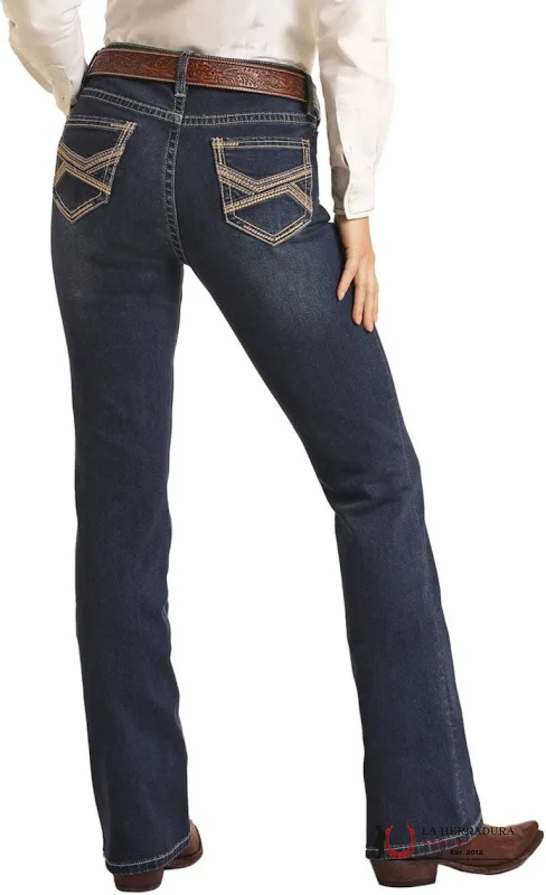 ROCK AND ROLL DARK VINTAGE PETAL STITCH EMBROIDERY RIDING BOOT CUT JEAN BW4RD03571 ROCK&ROLL JEANS WOMEN