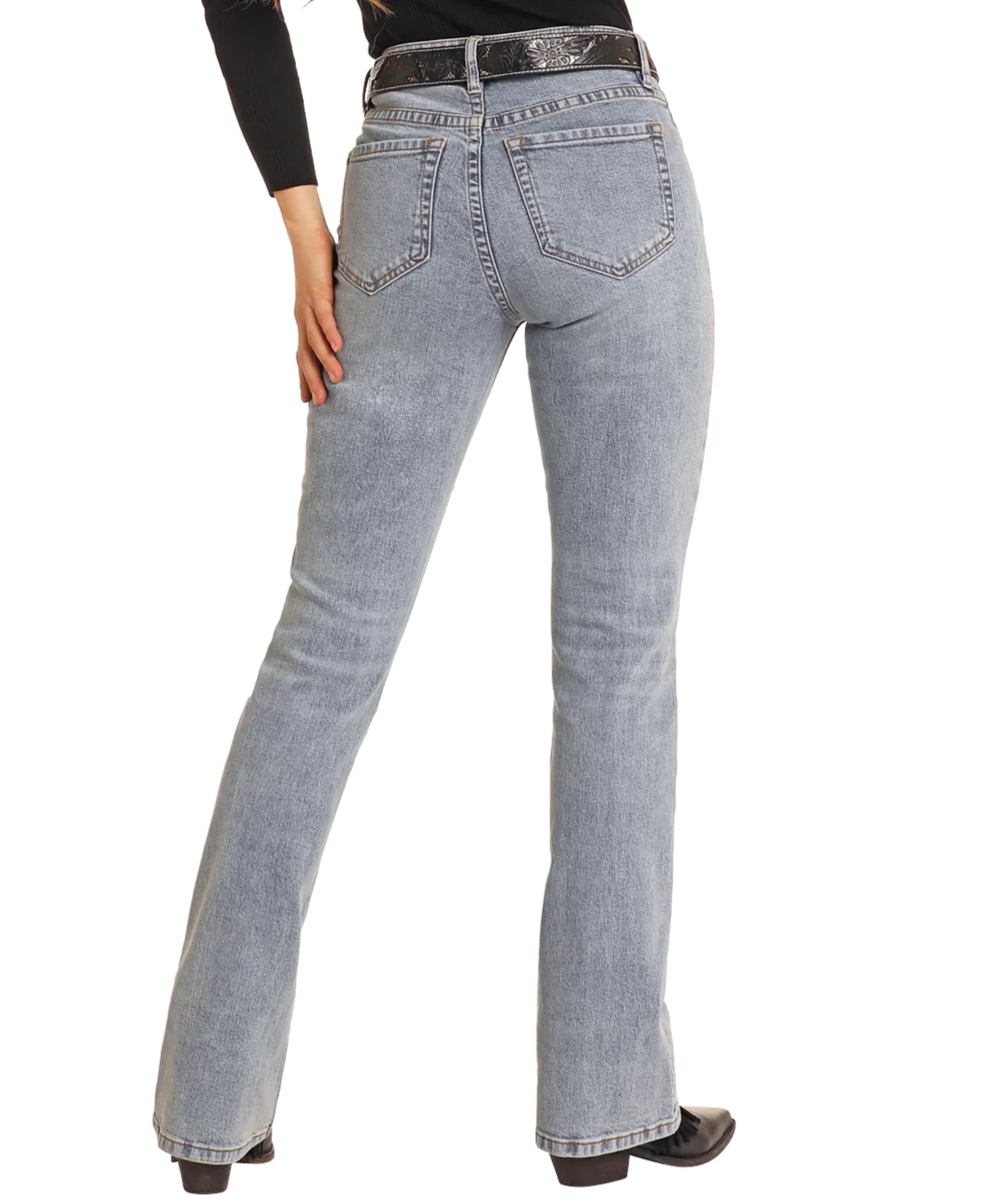 ROCK AND ROLL HIGH RISE BOOTCUT JEAN LIGHT WASH WITH RHINESTONE -5322 ROCK&ROLL JEANS WOMEN