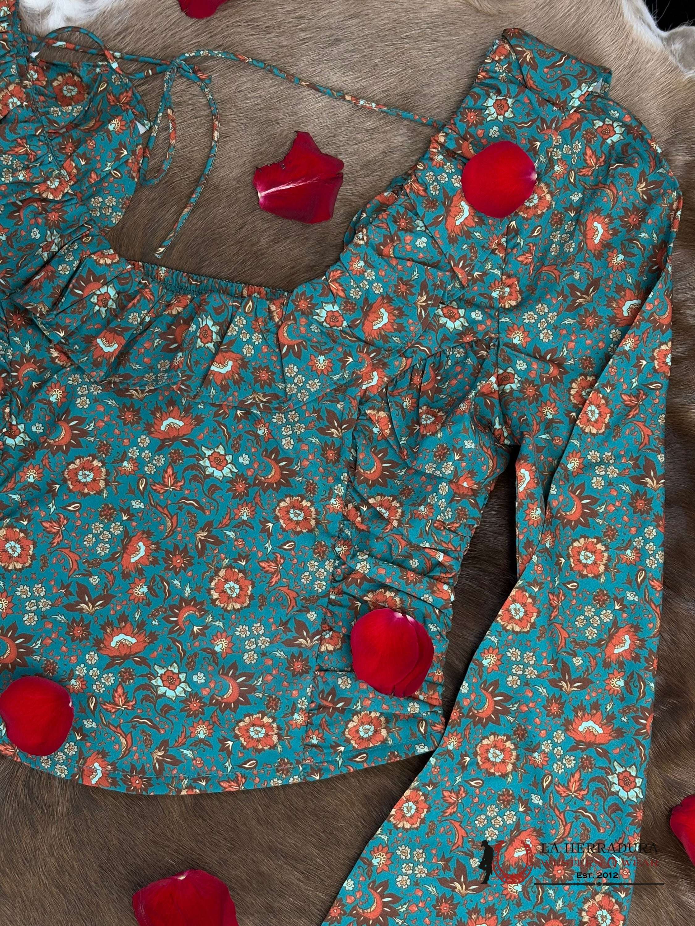 Rock And Roll Hunter Green Scooped Neckline Floral Top ROPA MUJERES