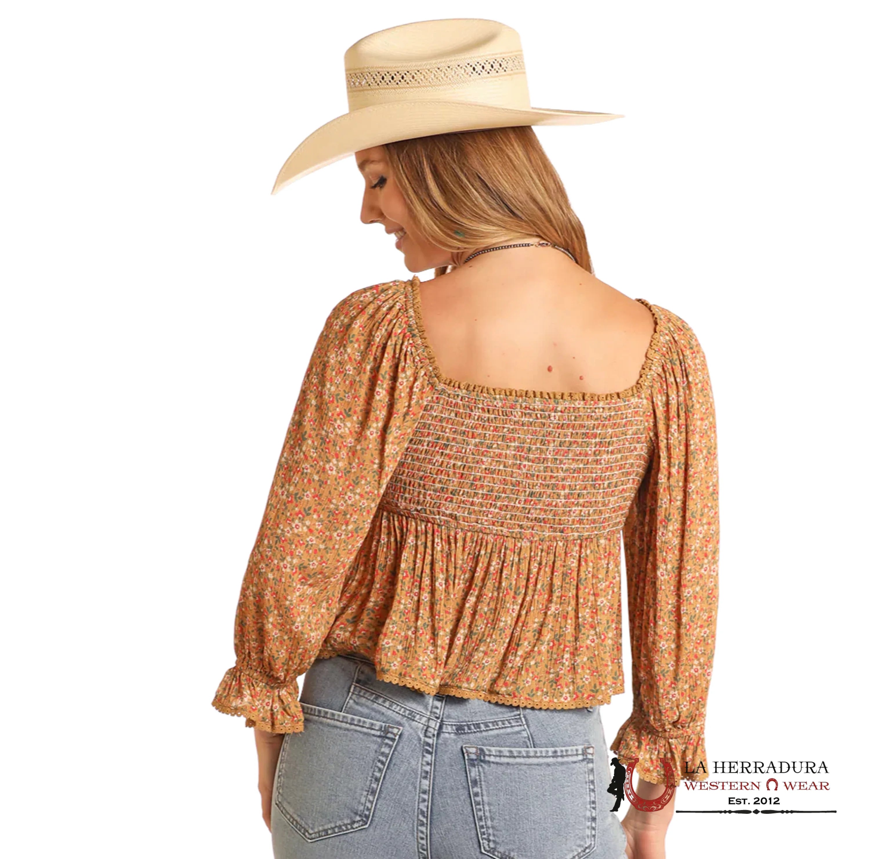 Rock And Roll Hunter Mustard Scooped Neckline Floral Top BW52T05920 ROPA MUJERES