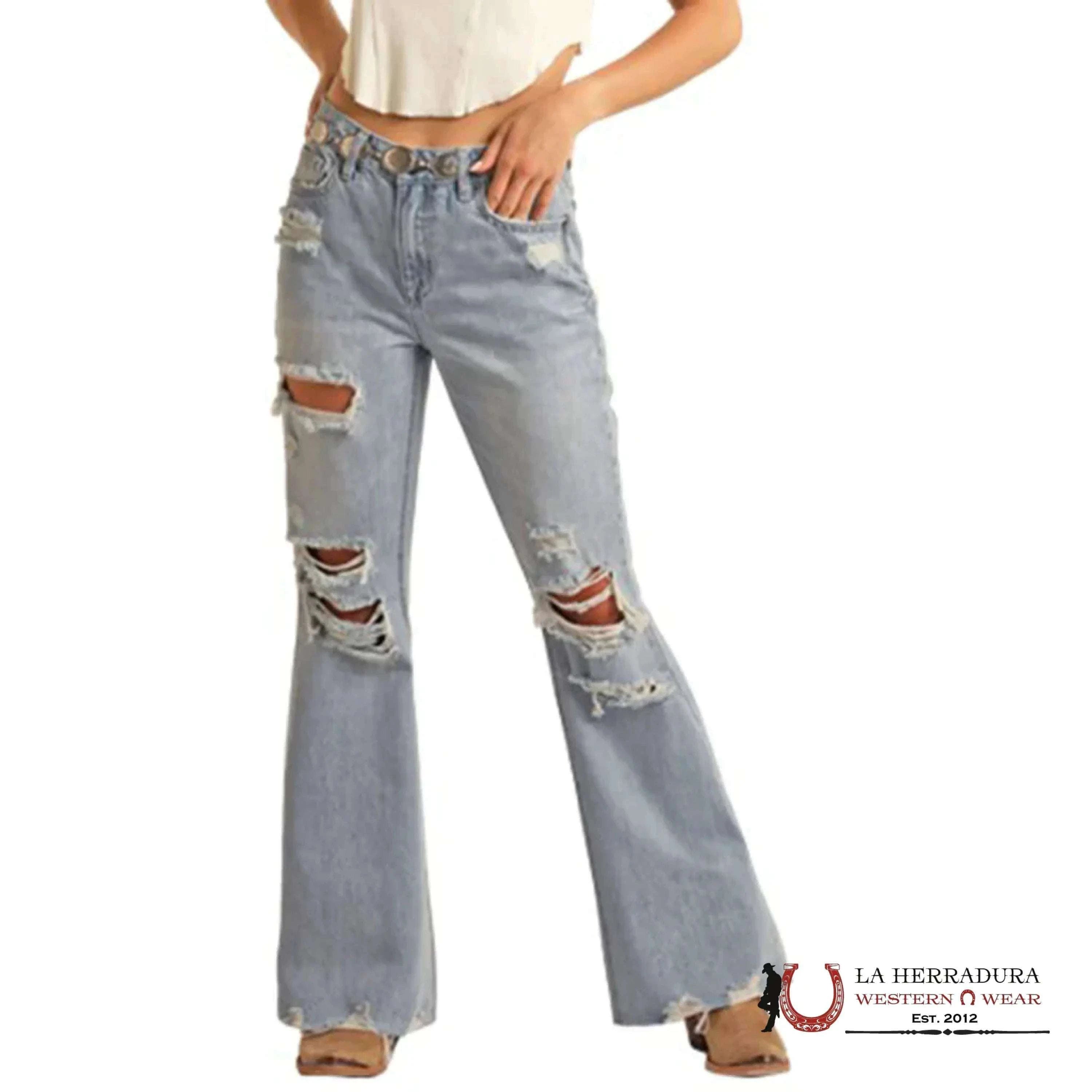 ROCK AND ROLL LIGHT WASH HIGH RISE FLARE BW6HD03590 ROCK&ROLL JEANS WOMEN