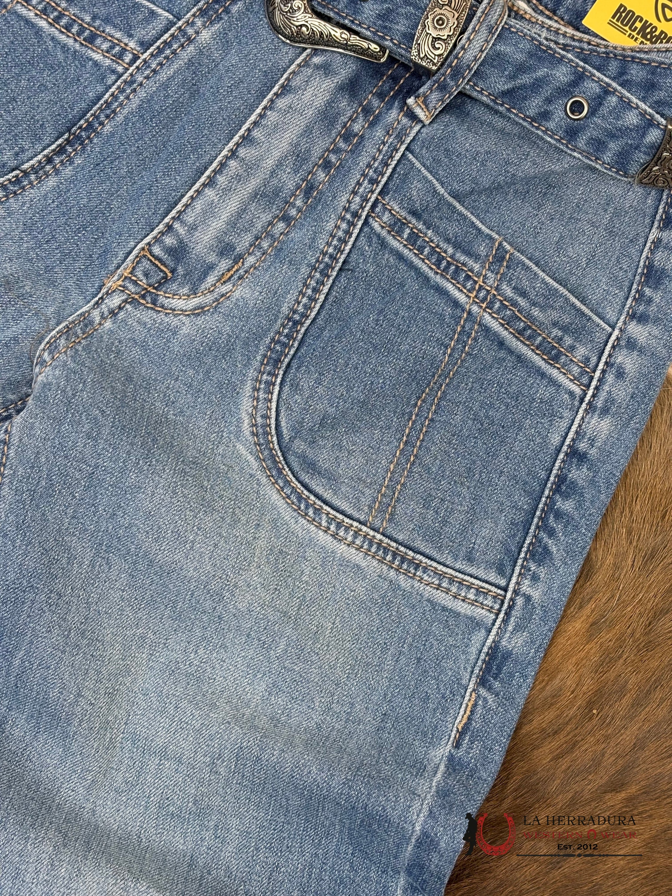 ROCK AND ROLL Medium Vintage Belted Relaxed Flare Jeans Wonens - 6063 ROCK&ROLL JEANS WOMEN