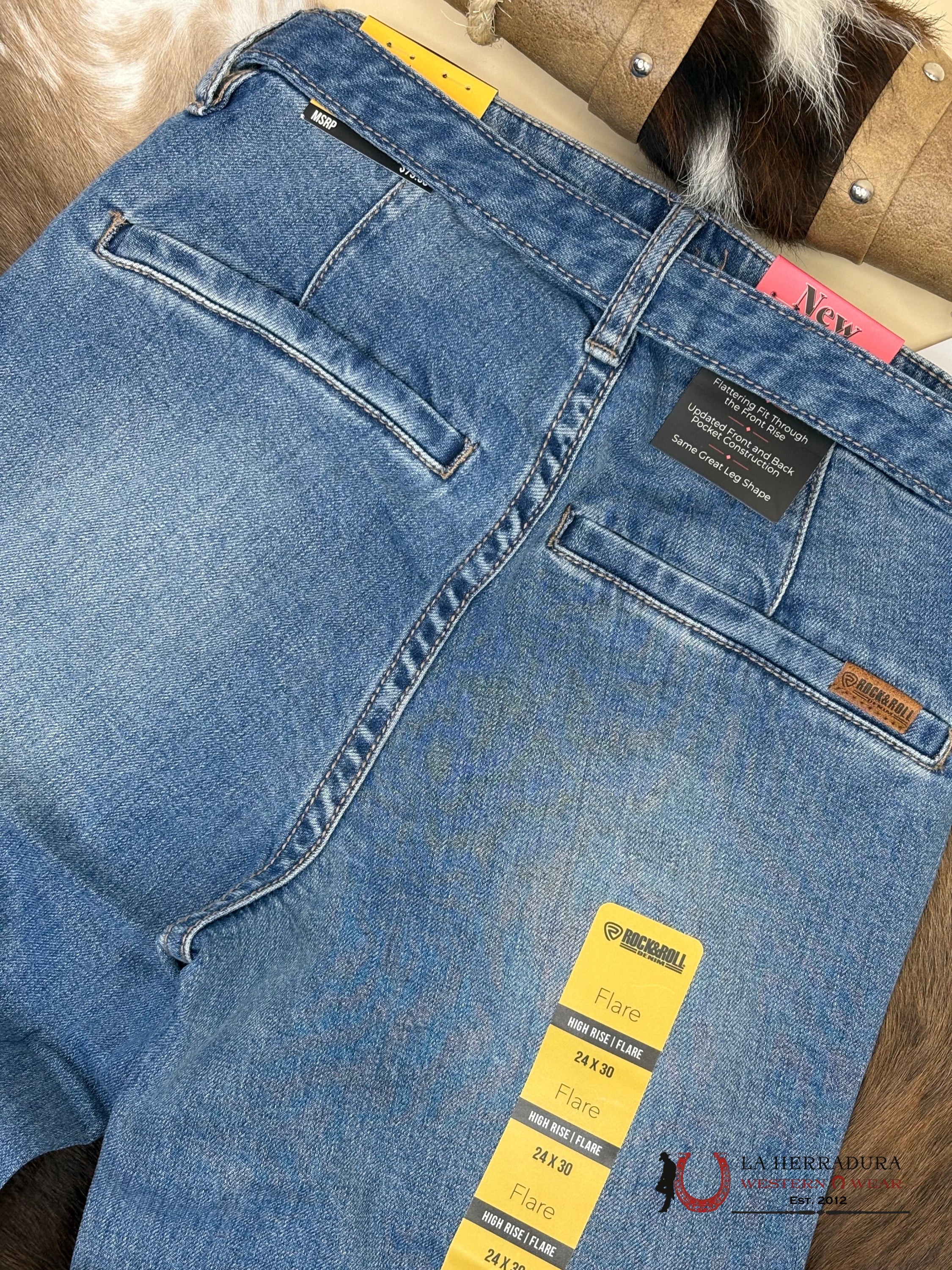 ROCK AND ROLL Medium Vintage Belted Relaxed Flare Jeans Wonens - 6063 ROCK&ROLL JEANS WOMEN