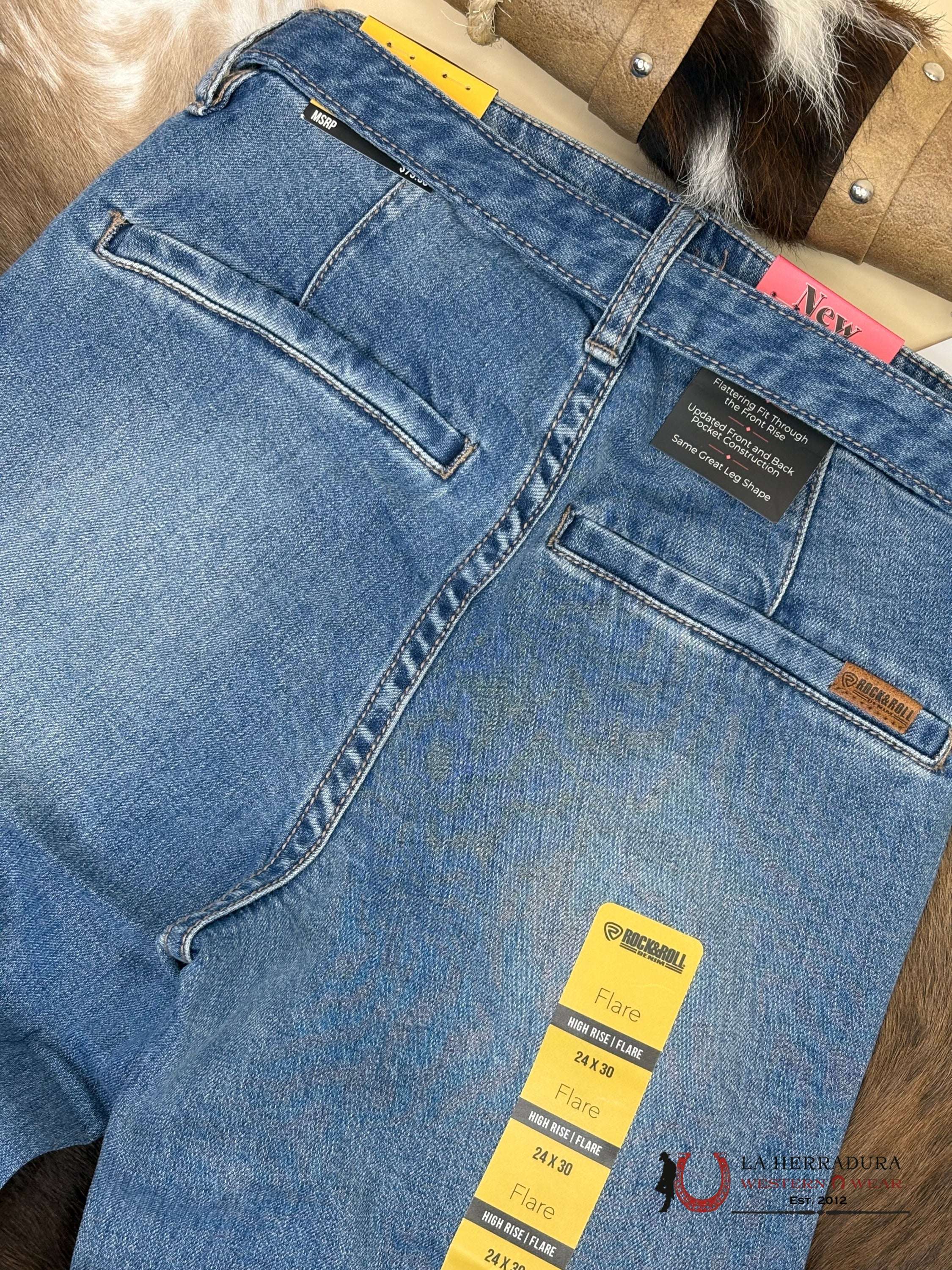 ROCK AND ROLL Medium Vintage Belted Relaxed Flare Jeans Wonens - 6063 ROCK&ROLL JEANS WOMEN