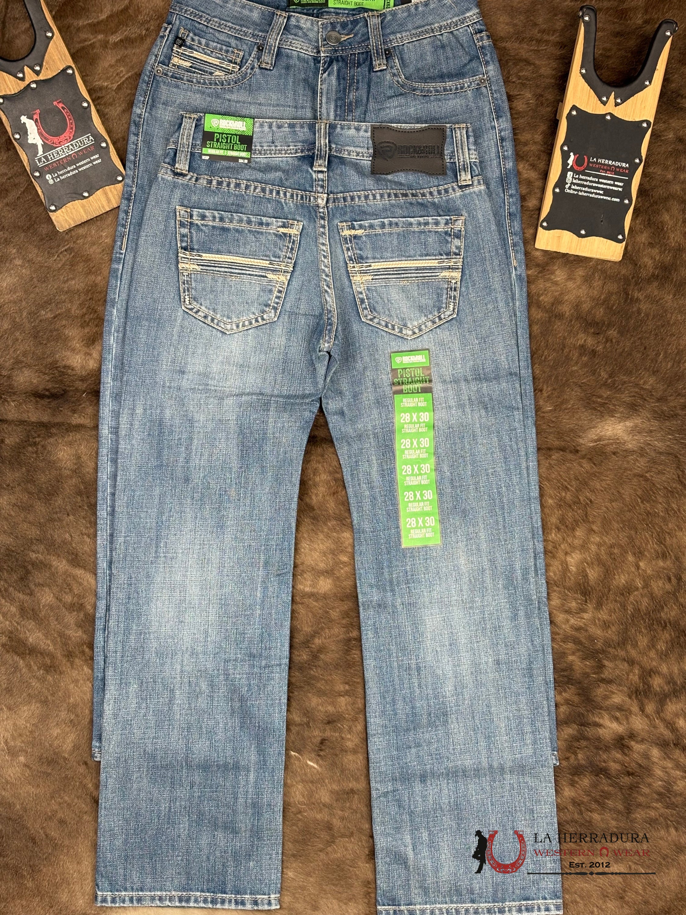 ROCK AND ROLL Medium Vintage Leather Emb. Pistol Straight - 5568 ROPA HOMBRES