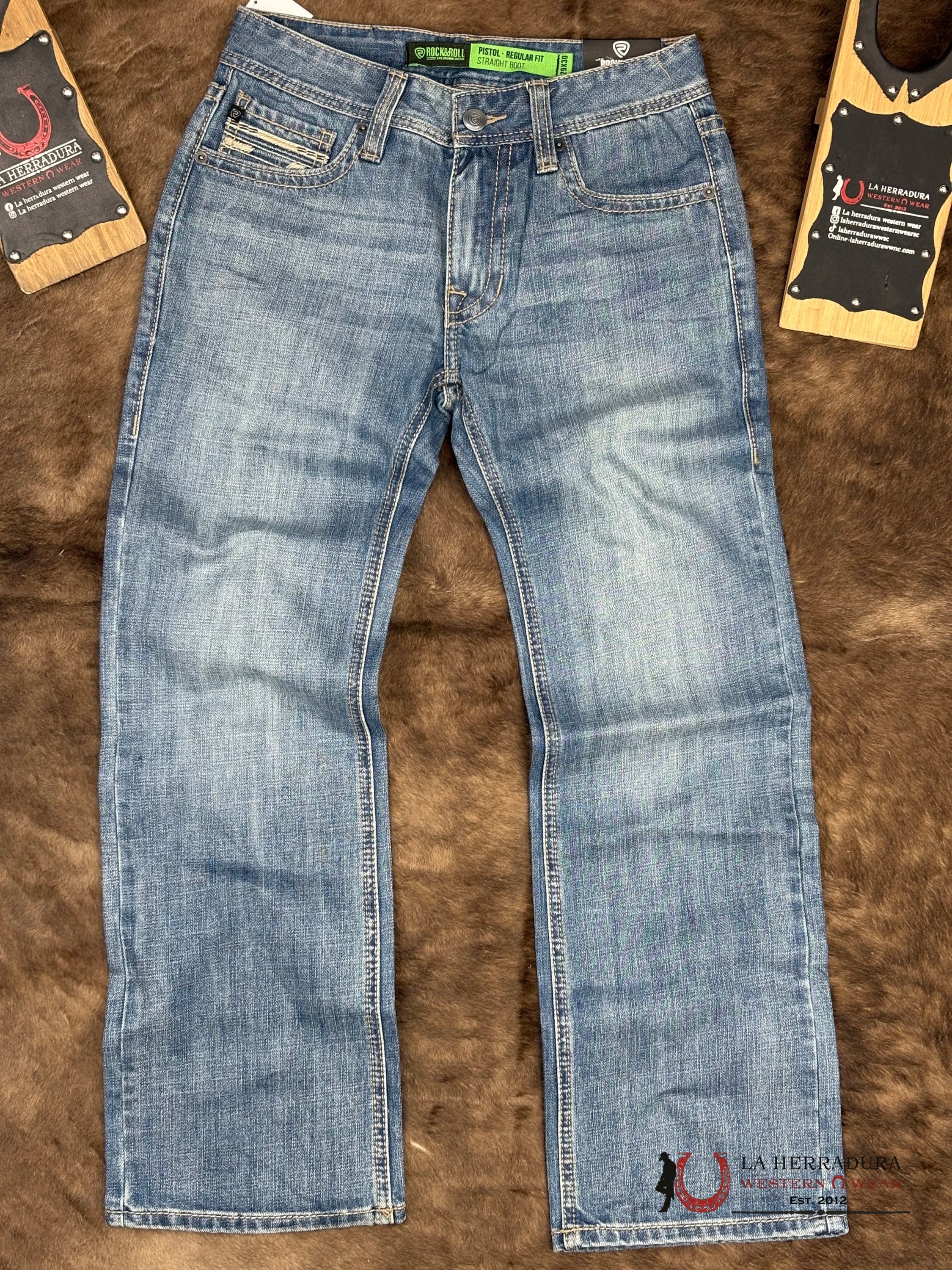 ROCK AND ROLL Medium Vintage Leather Emb. Pistol Straight - 5568 ROPA HOMBRES