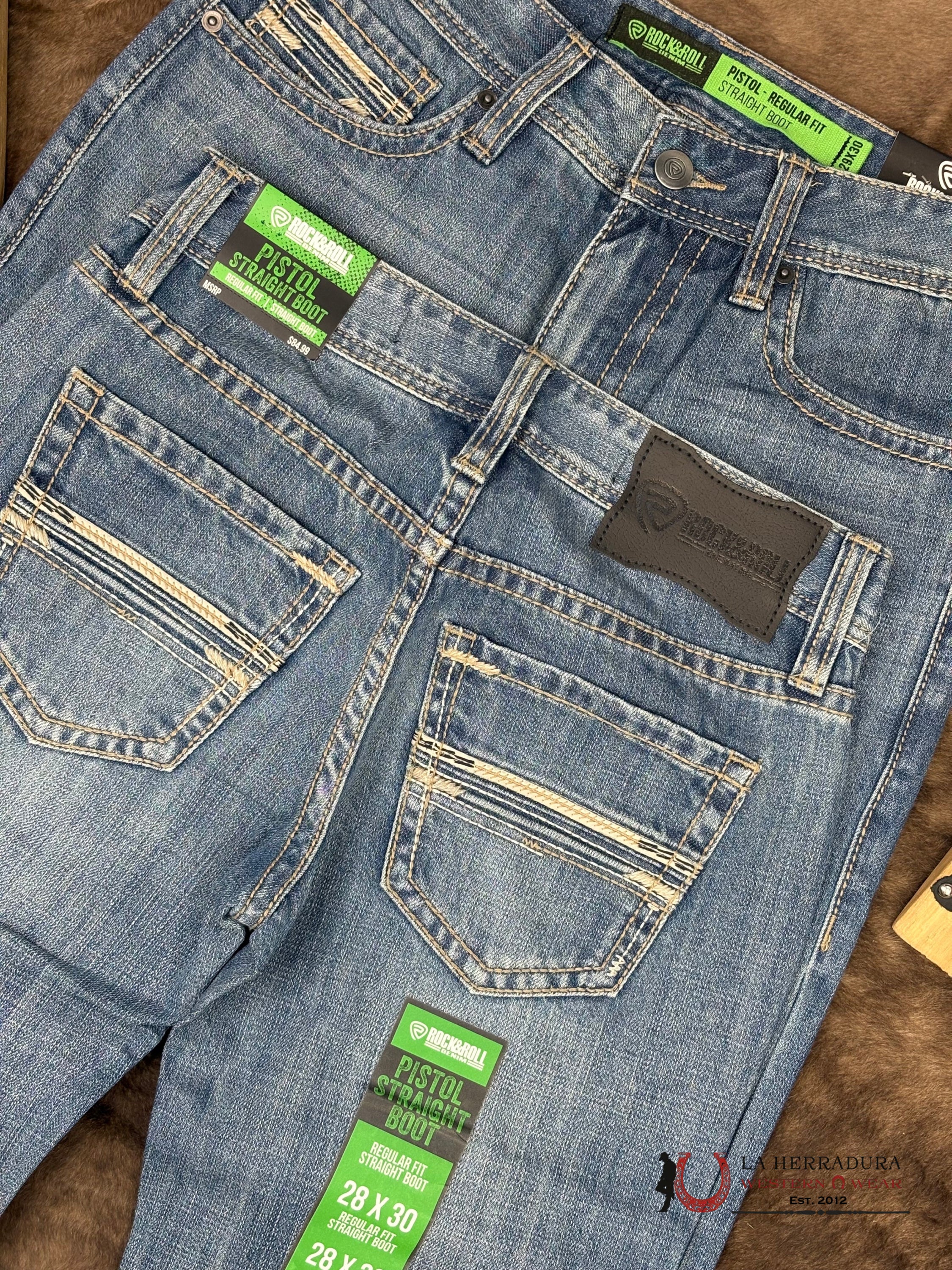 ROCK AND ROLL Medium Vintage Leather Emb. Pistol Straight - 5568 ROPA HOMBRES