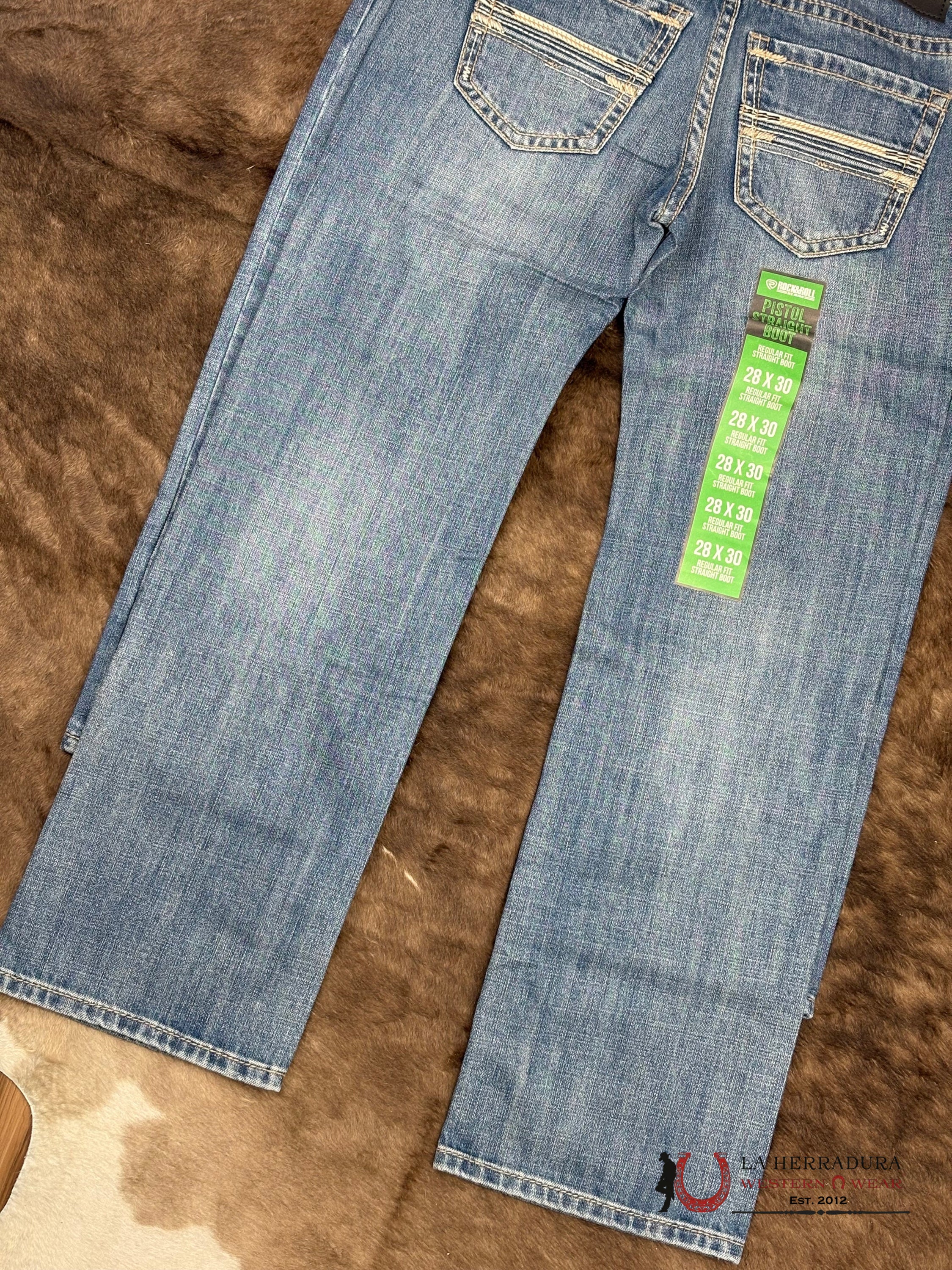 ROCK AND ROLL Medium Vintage Leather Emb. Pistol Straight - 5568 ROPA HOMBRES