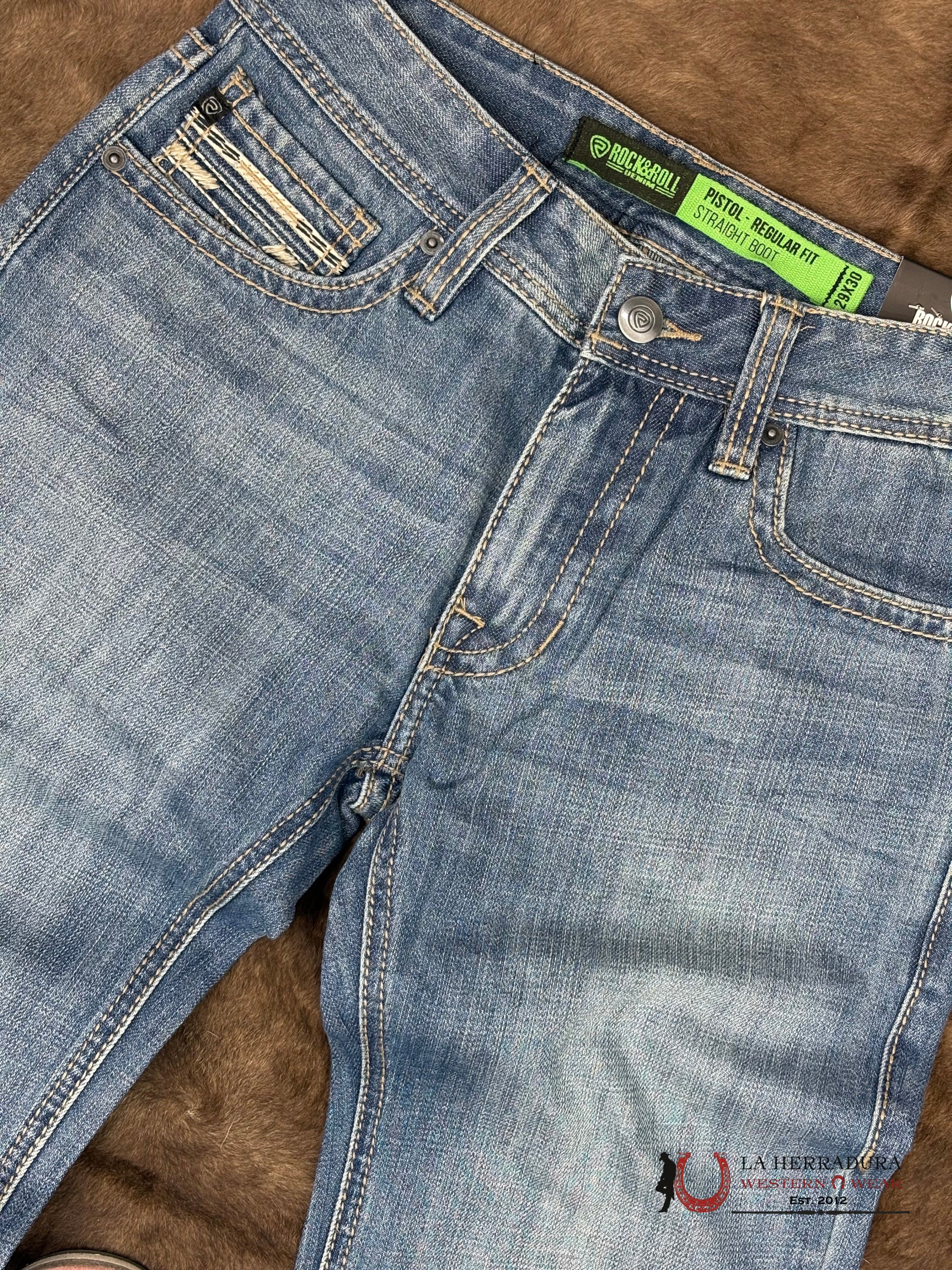 ROCK AND ROLL Medium Vintage Leather Emb. Pistol Straight - 5568 ROPA HOMBRES