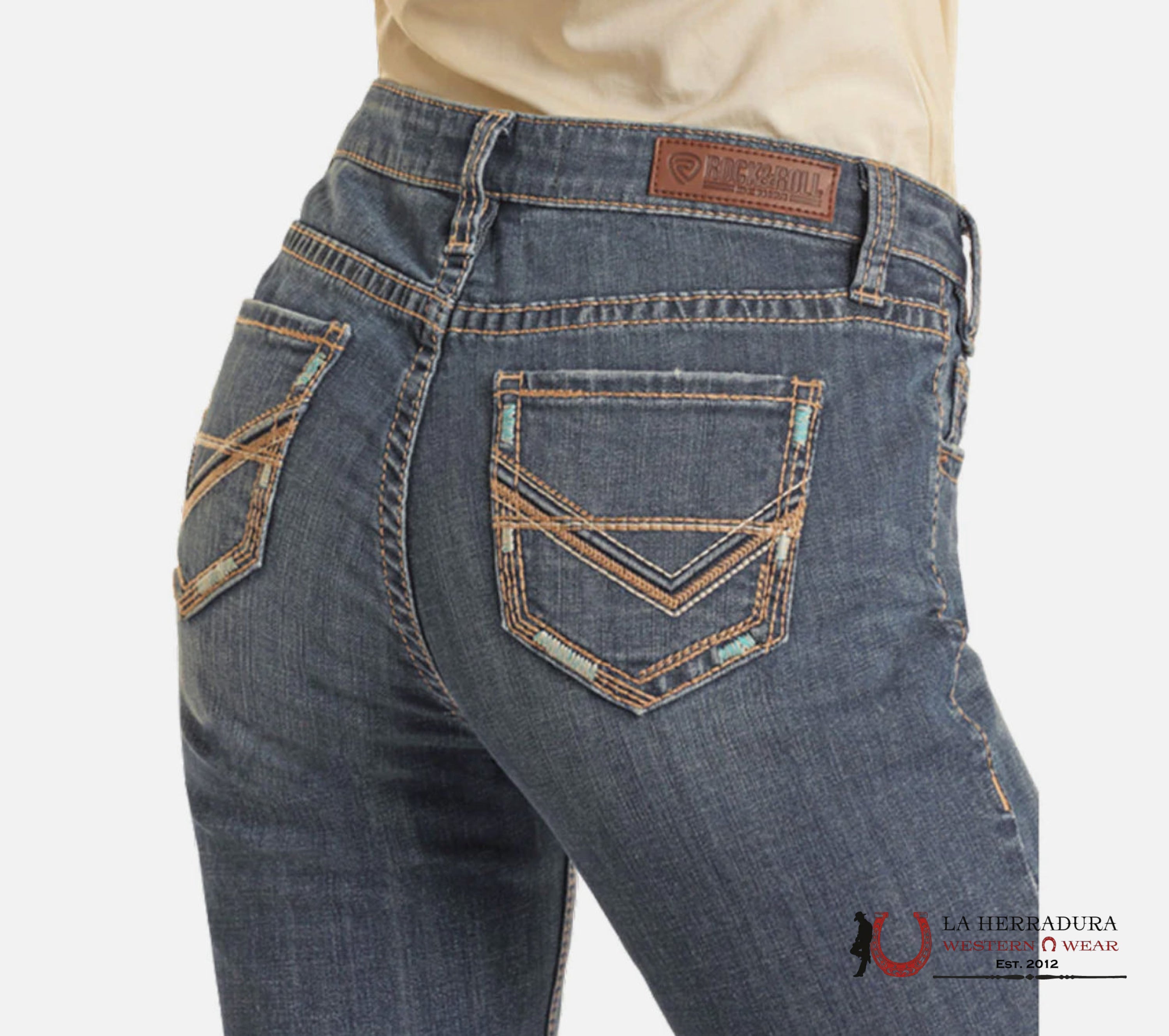 ROCK AND ROLL Medium Vintage Petal Stitch Emb. Riding Bootcut BW4RD02441 ROCK&ROLL JEANS WOMEN