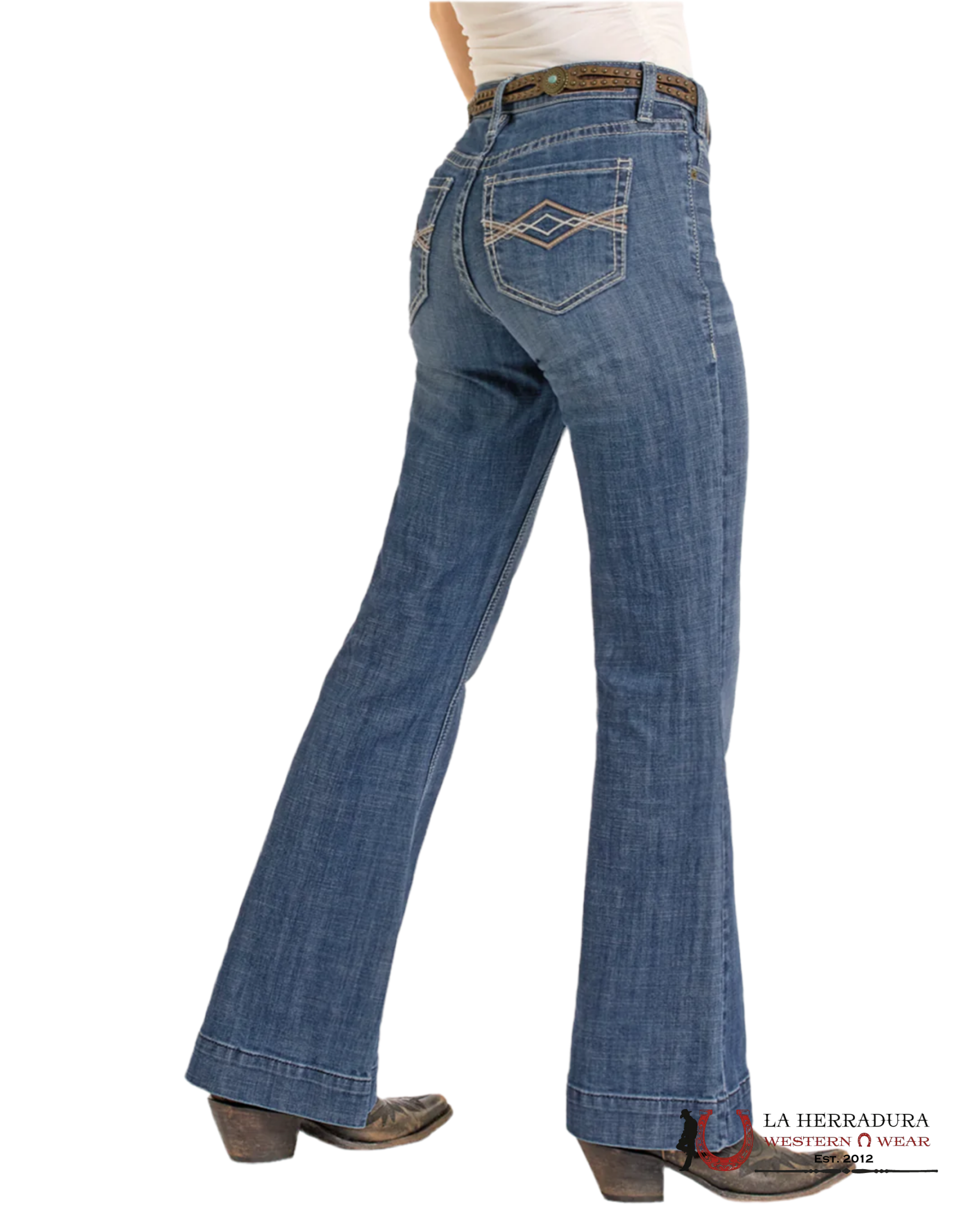 ROCK AND ROLL Medium Vintage Pleather Emb. Mid Rise Trouser - 6398 ROCK&ROLL JEANS WOMEN