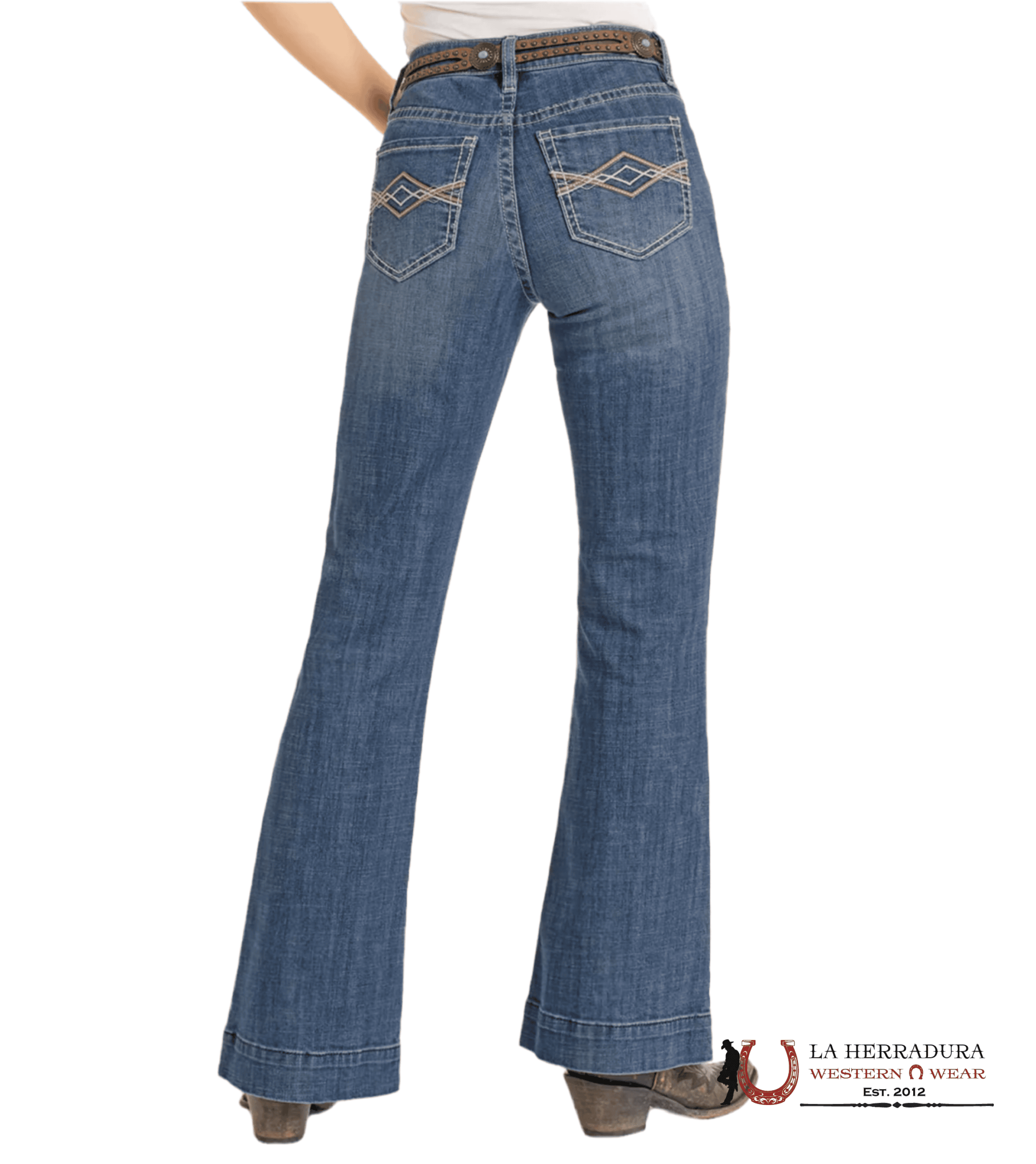 ROCK AND ROLL Medium Vintage Pleather Emb. Mid Rise Trouser - 6398 ROCK&ROLL JEANS WOMEN