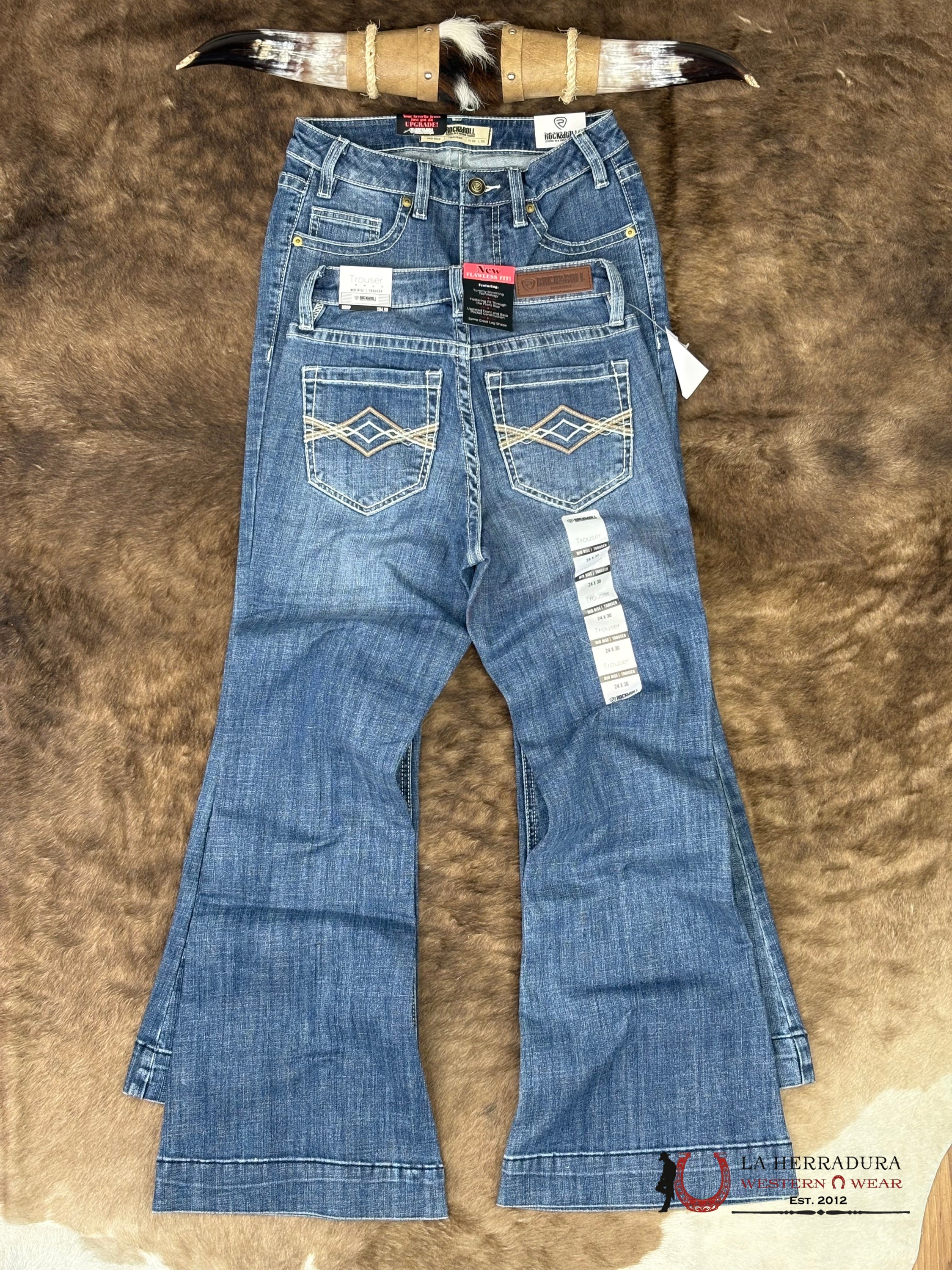 ROCK AND ROLL Medium Vintage Pleather Emb. Mid Rise Trouser - 6398 ROCK&ROLL JEANS WOMEN