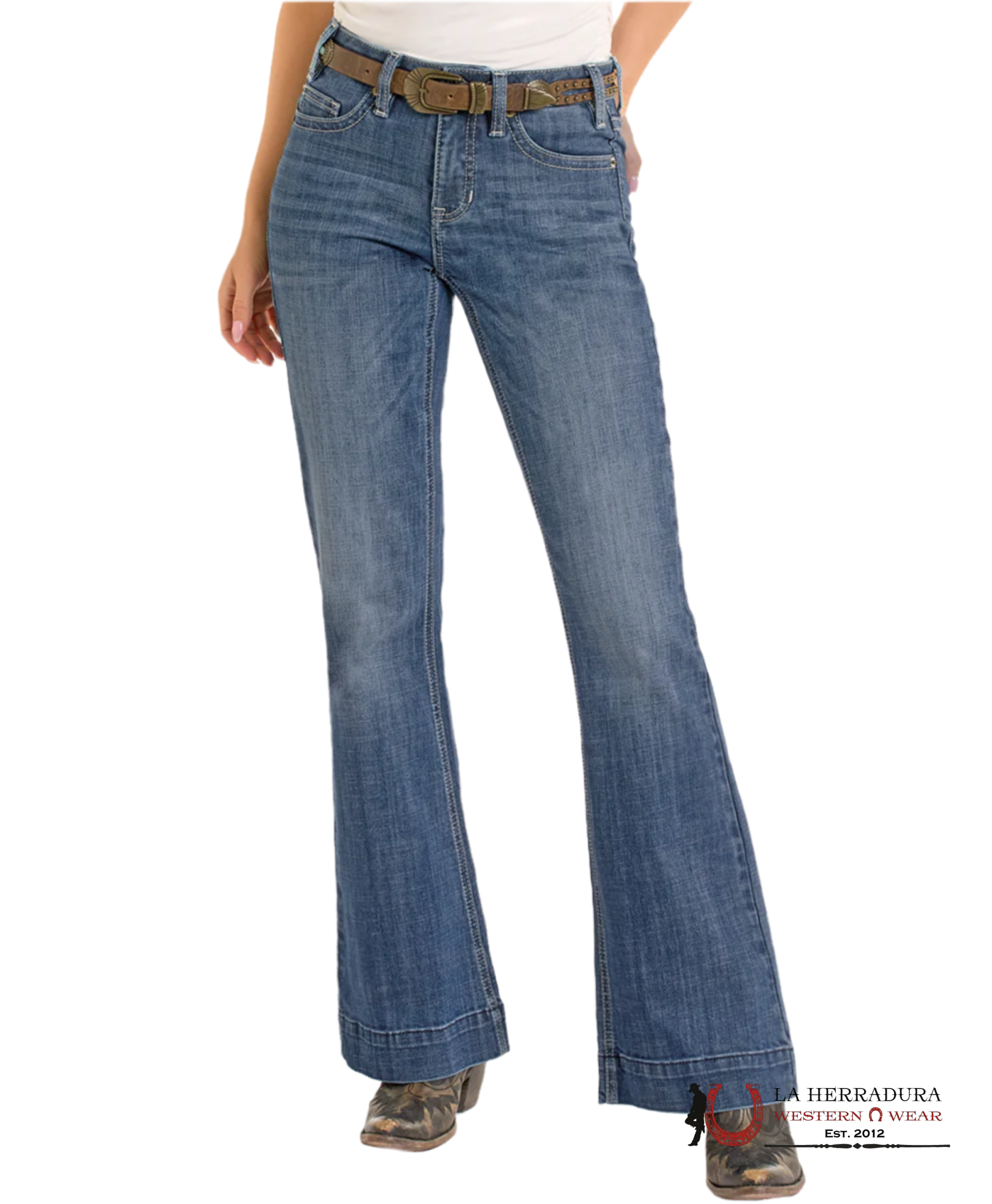 ROCK AND ROLL Medium Vintage Pleather Emb. Mid Rise Trouser - 6398 ROCK&ROLL JEANS WOMEN