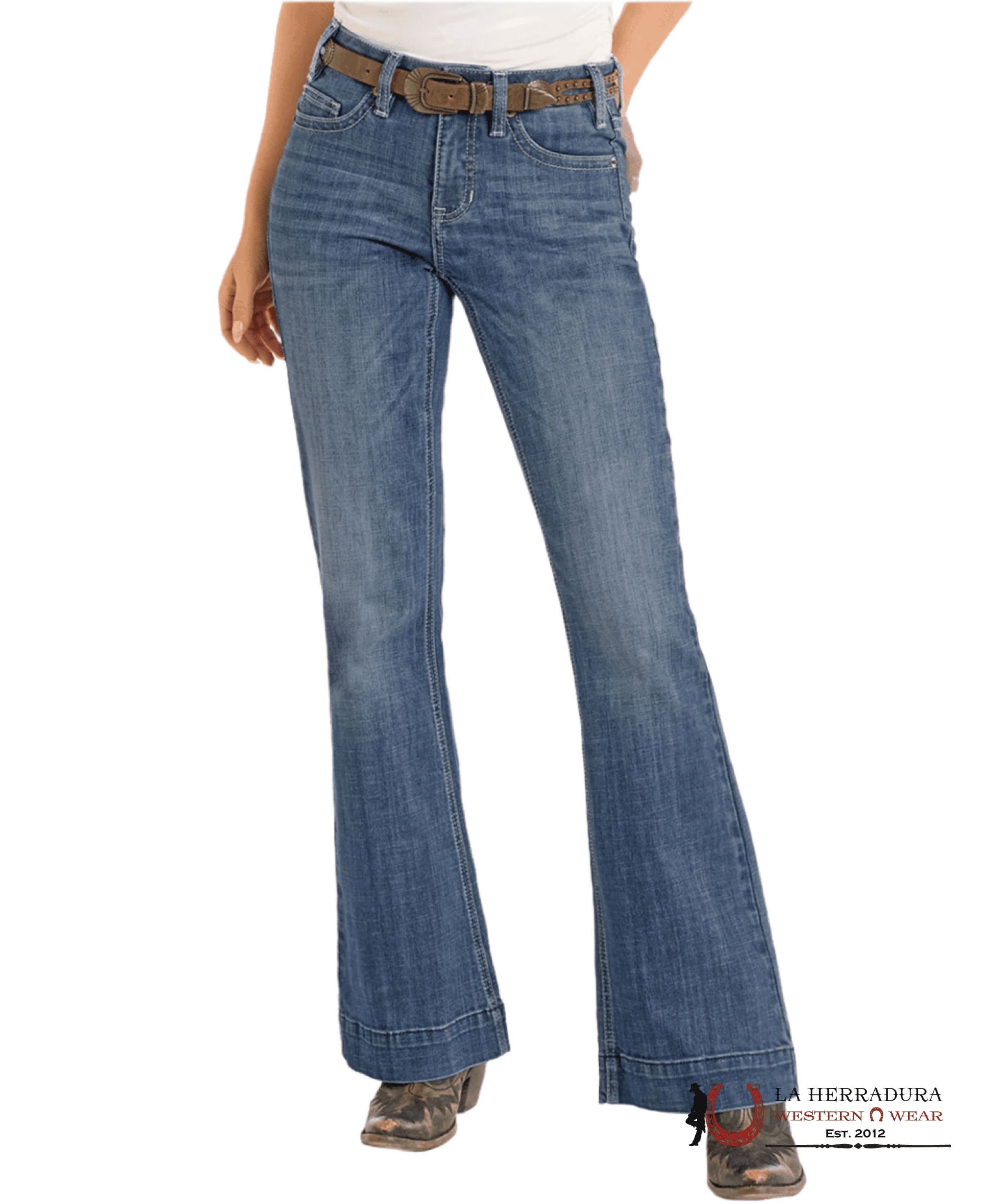 ROCK AND ROLL Medium Vintage Pleather Emb. Mid Rise Trouser - 6398 ROCK&ROLL JEANS WOMEN