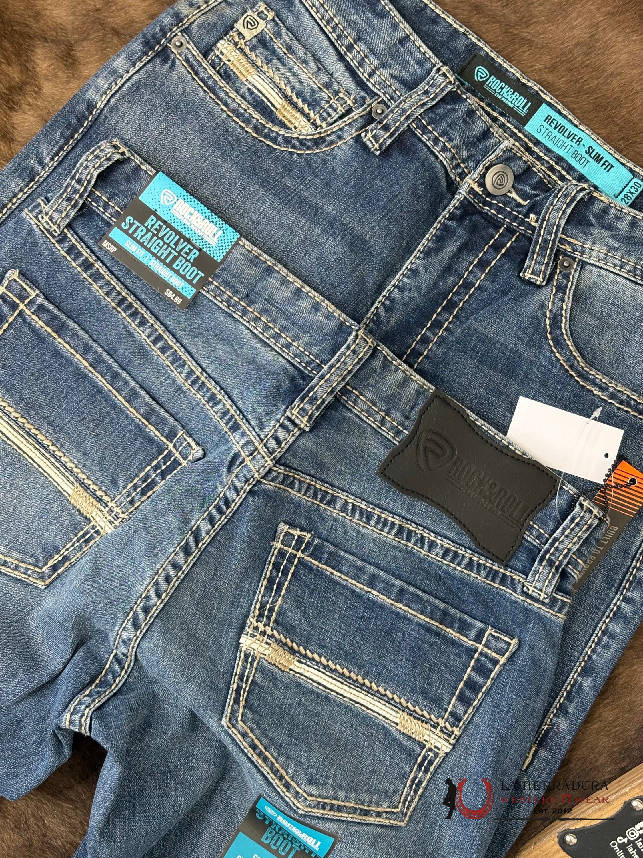 ROCK AND ROLL Medium Vintage Slim Fit Straight Boot Emb. Revolver ROPA HOMBRES