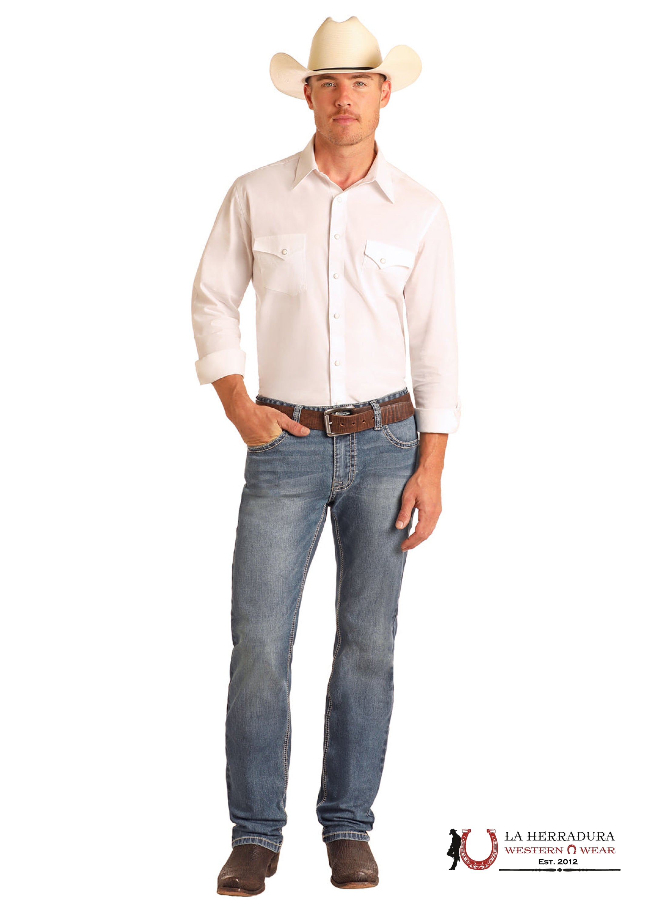 ROCK AND ROLL Medium Vintage Slim Fit Straight Boot Emb. Revolver BM1RD06136 ROPA HOMBRES