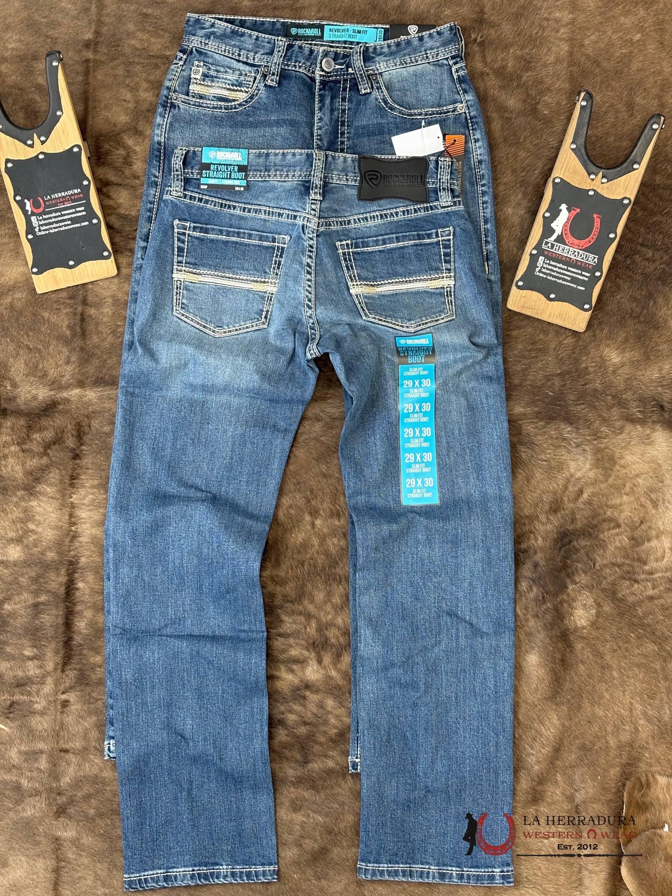 ROCK AND ROLL Medium Vintage Slim Fit Straight Boot Emb. Revolver ROPA HOMBRES