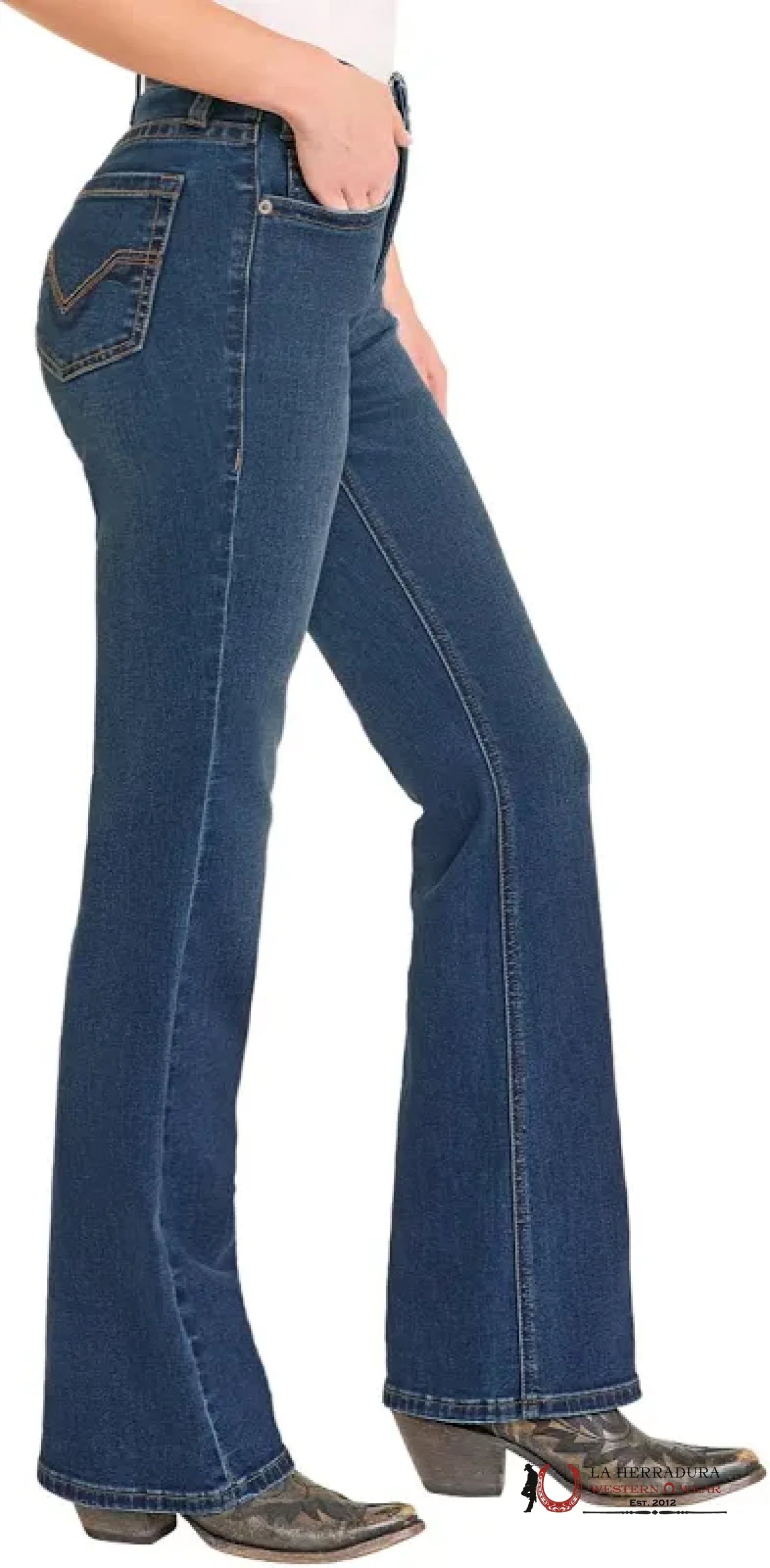 ROCK AND ROLL MEDIUM VINTAGE SNALL V EMBROIDERY HIGH RISE BOOT CUT -7369 ROCK&ROLL JEANS WOMEN