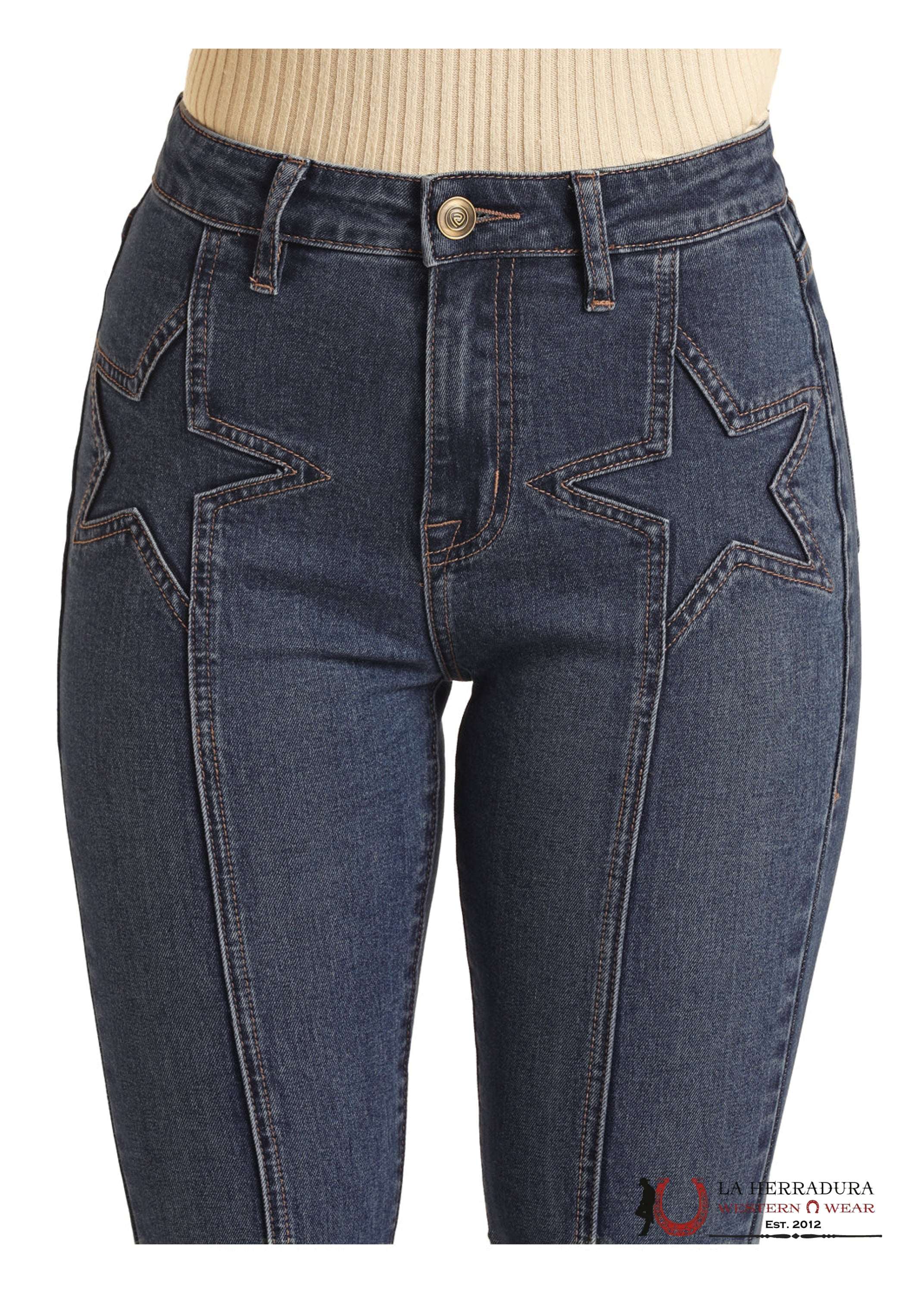 ROCK AND ROLL MEDIUM WASH FRONT STAR HIGH RISE FLARE BW6HD04026 ROCK&ROLL JEANS WOMEN