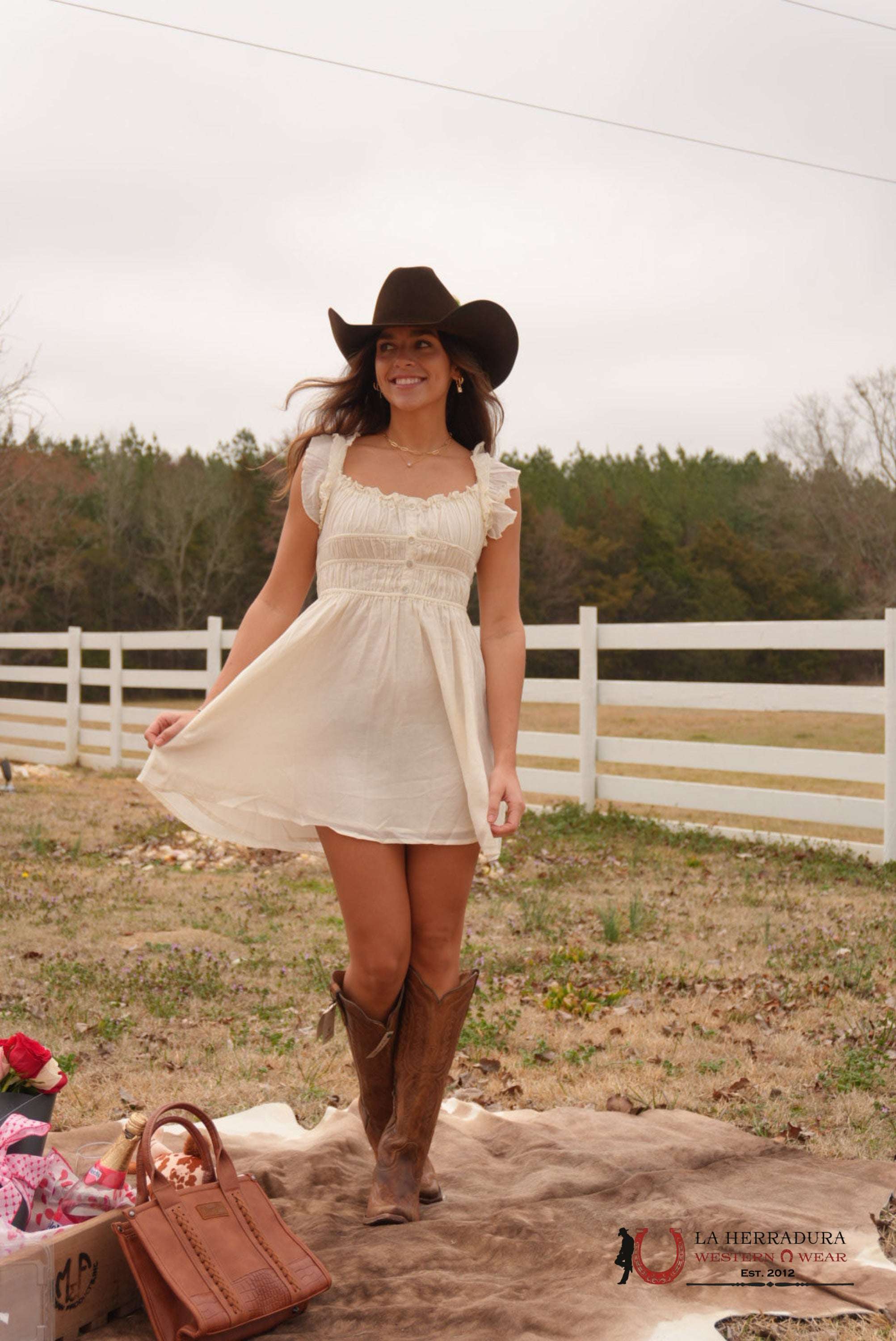 Rock And Roll Natural White Flouncy Gathered Dress ROPA MUJERES