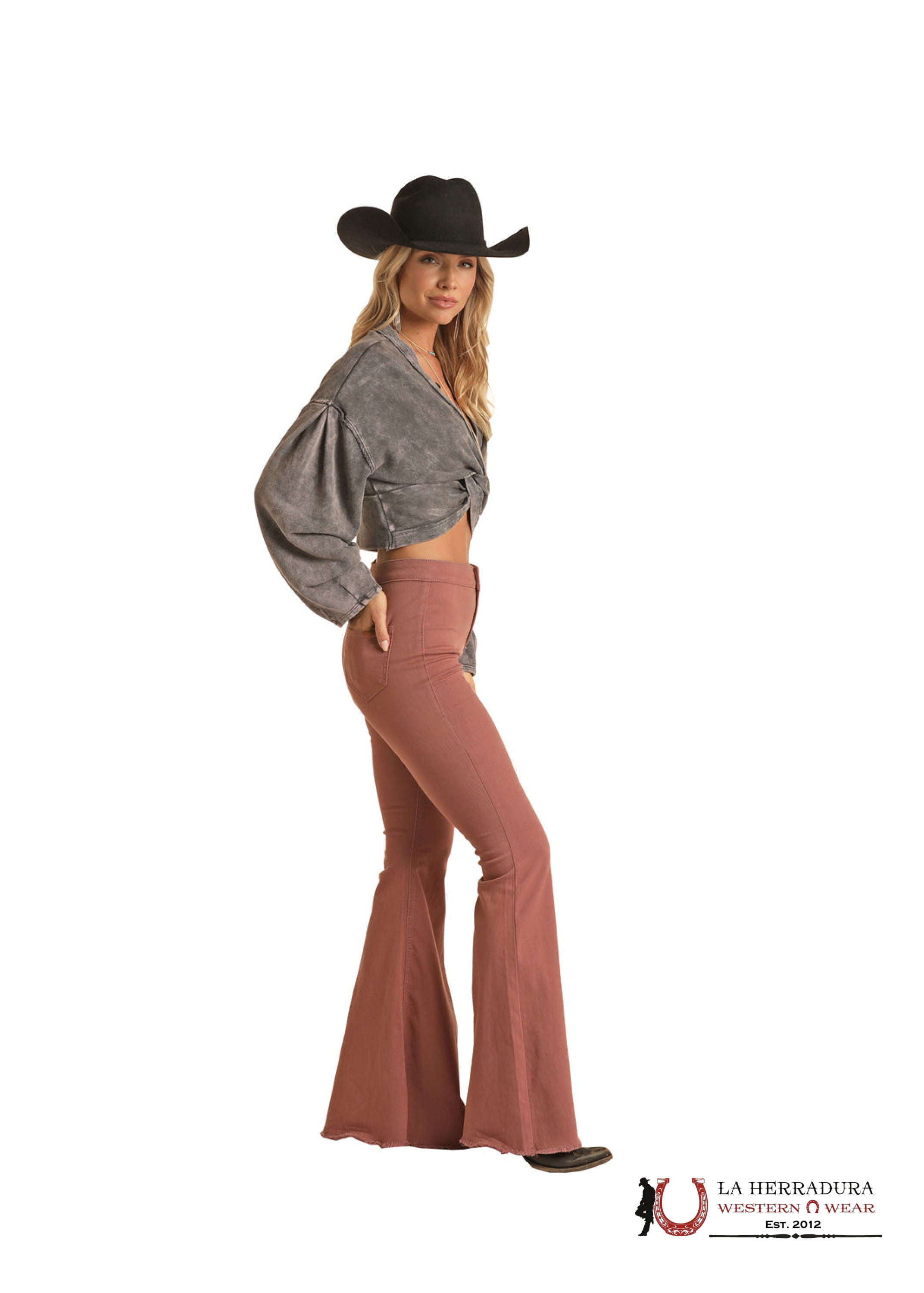 ROCK AND ROLL ROSE/MAUVE ROSE TAUPE BUTTOM BELL RRWD7PRZRD ROCK&ROLL JEANS WOMEN