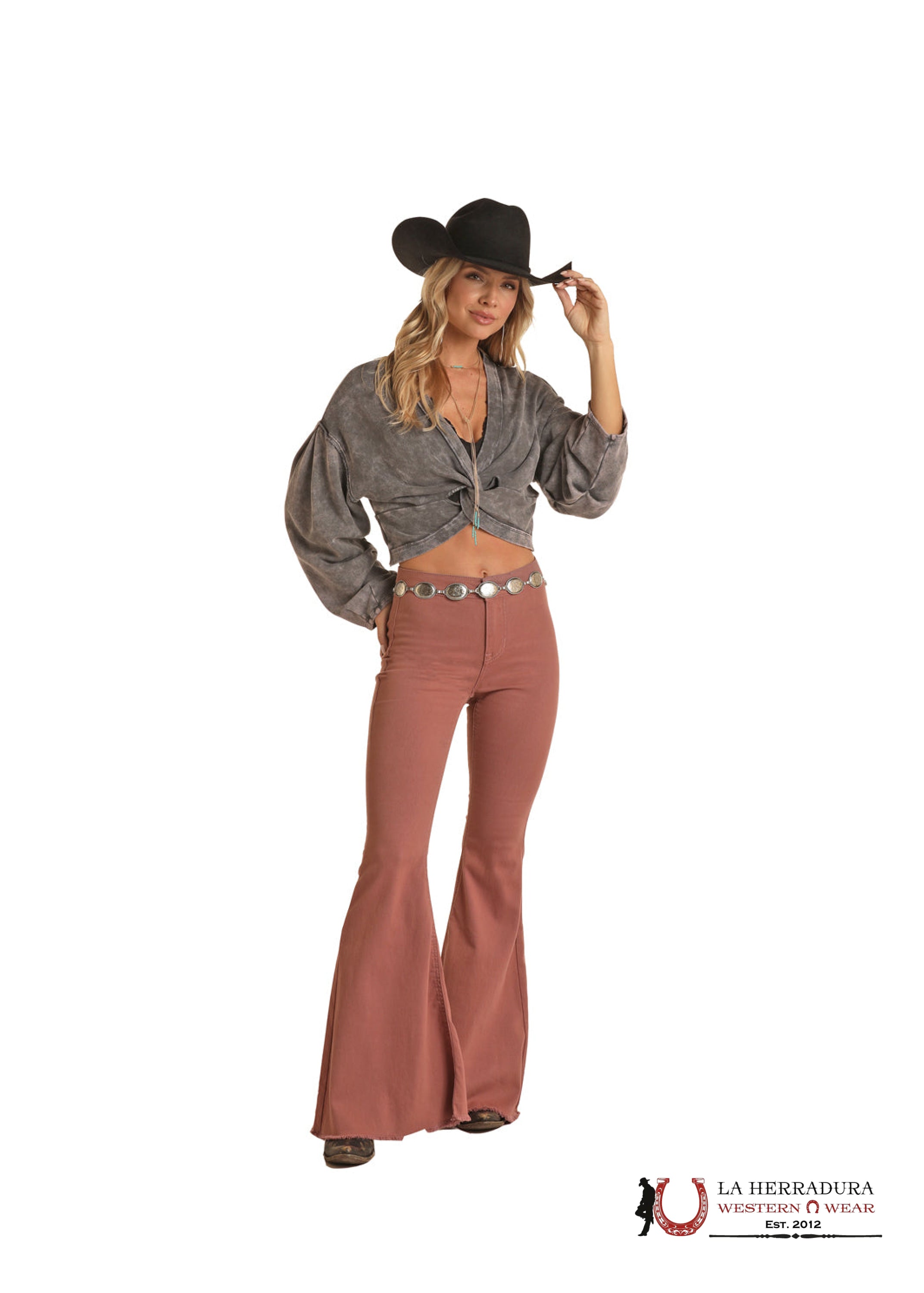 ROCK AND ROLL ROSE/MAUVE ROSE TAUPE BUTTOM BELL RRWD7PRZRD ROCK&ROLL JEANS WOMEN
