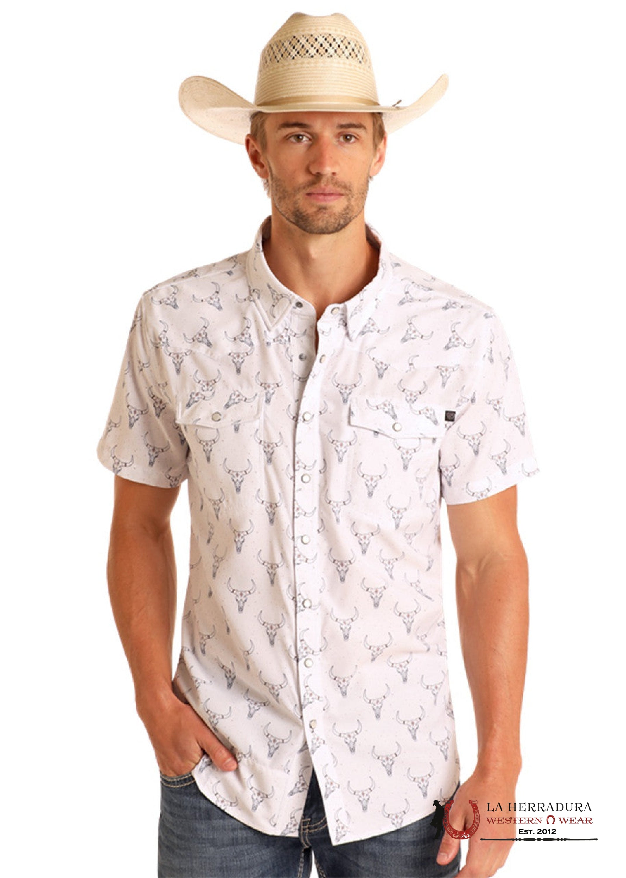 Rock And Roll White Tek Longhorn Print Short Sleeve - 5958 Ropa Hombres