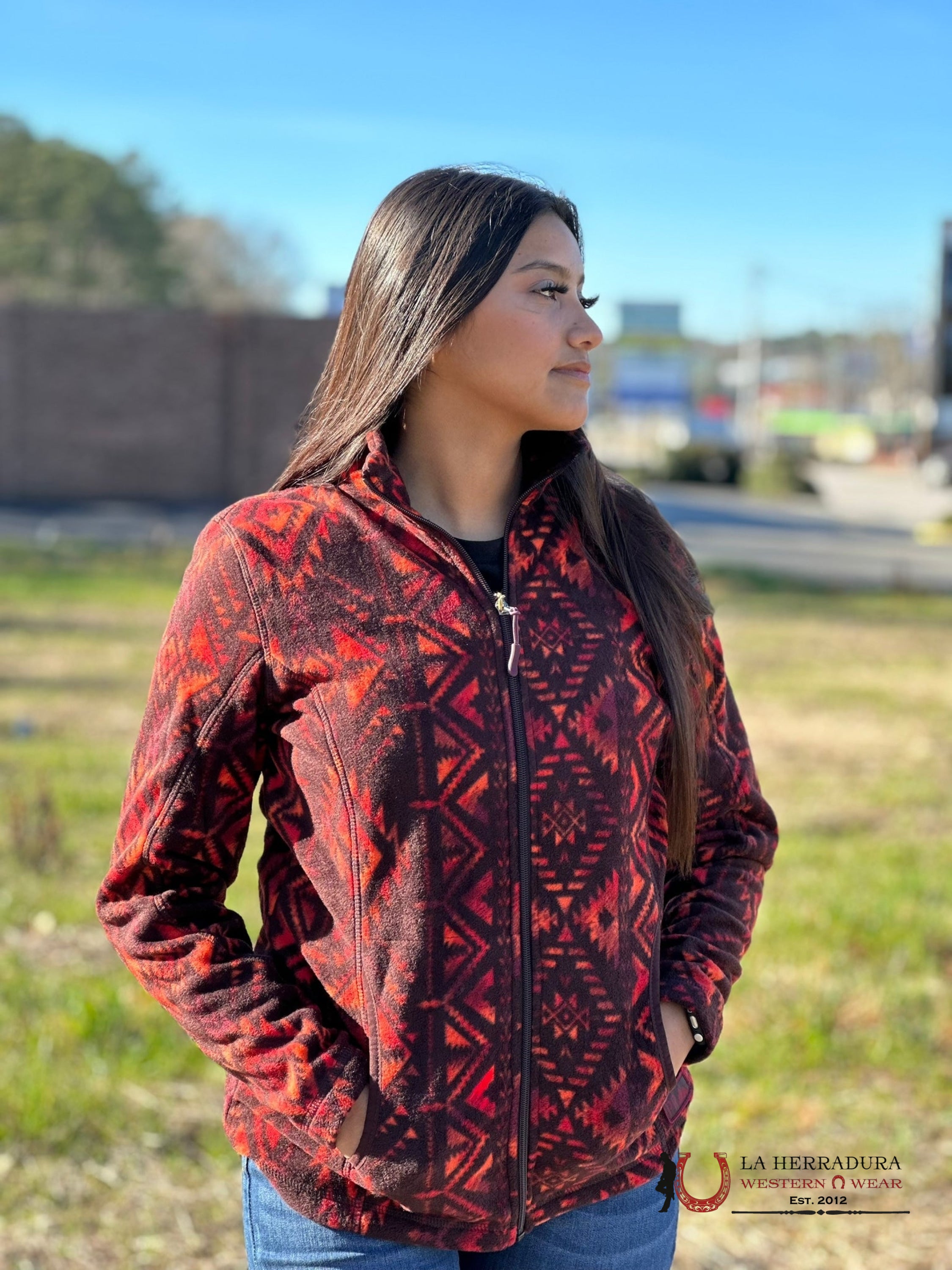 Rock&Roll Womens Panhandle Maroon Aztec Print Full Zip Ropa Mujeres
