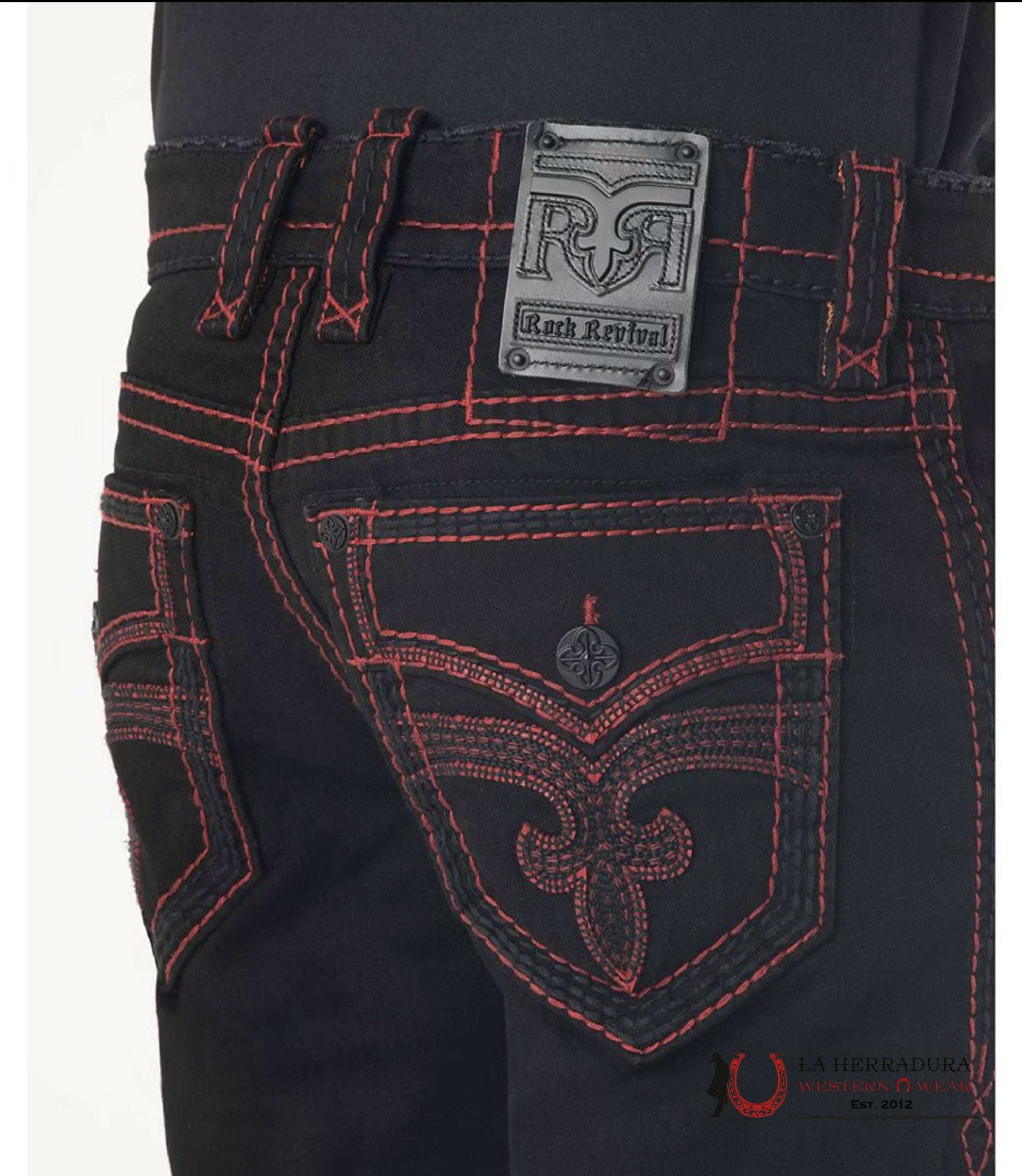 ROCK REVIVAL MENS ARTHER BOOT CUT RED DETAILS JEAN ROPA HOMBRES