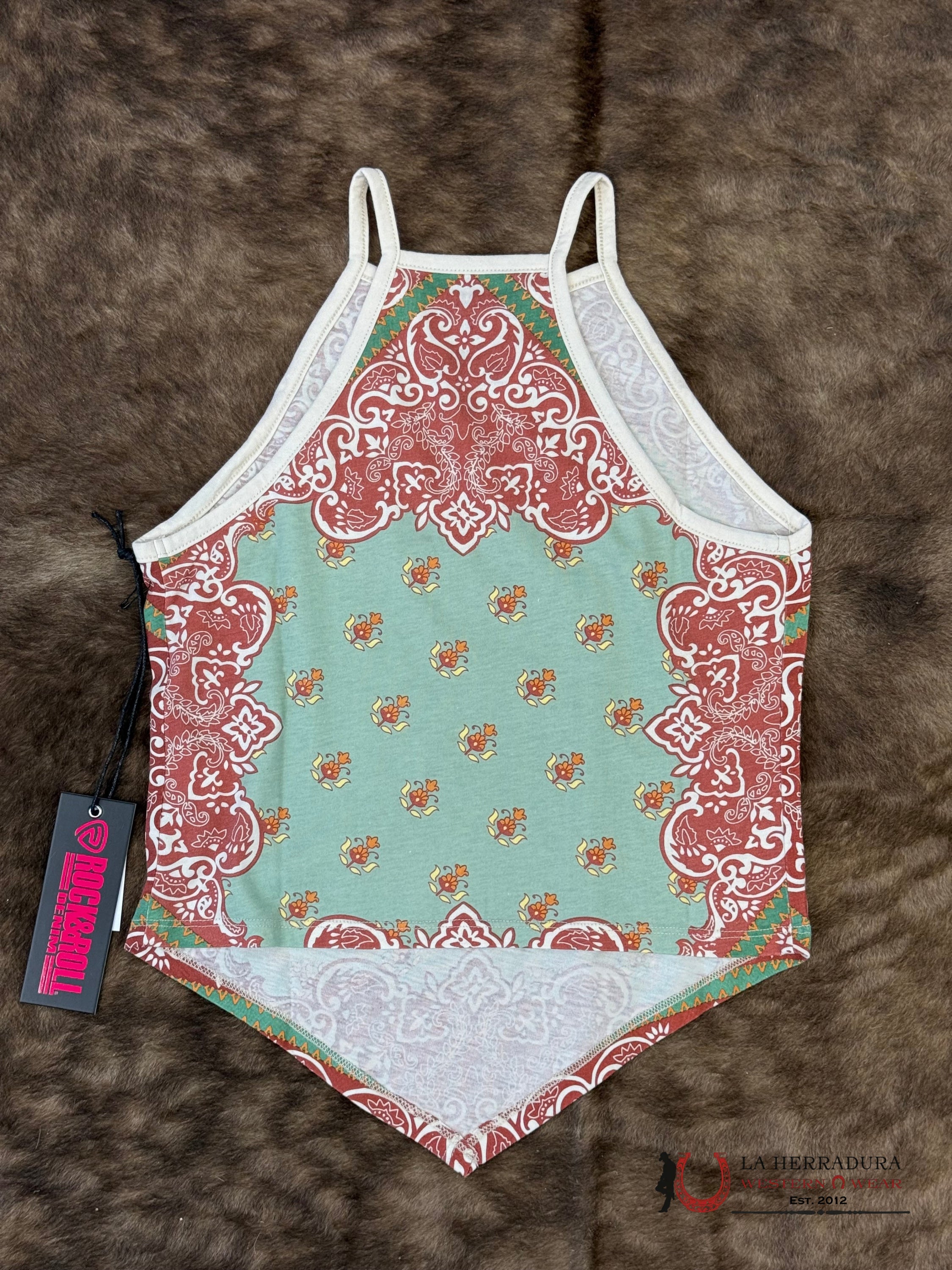 Rock&Roll Aqua Scarf Print Tank Top Shirt - 6288 ROPA MUJERES