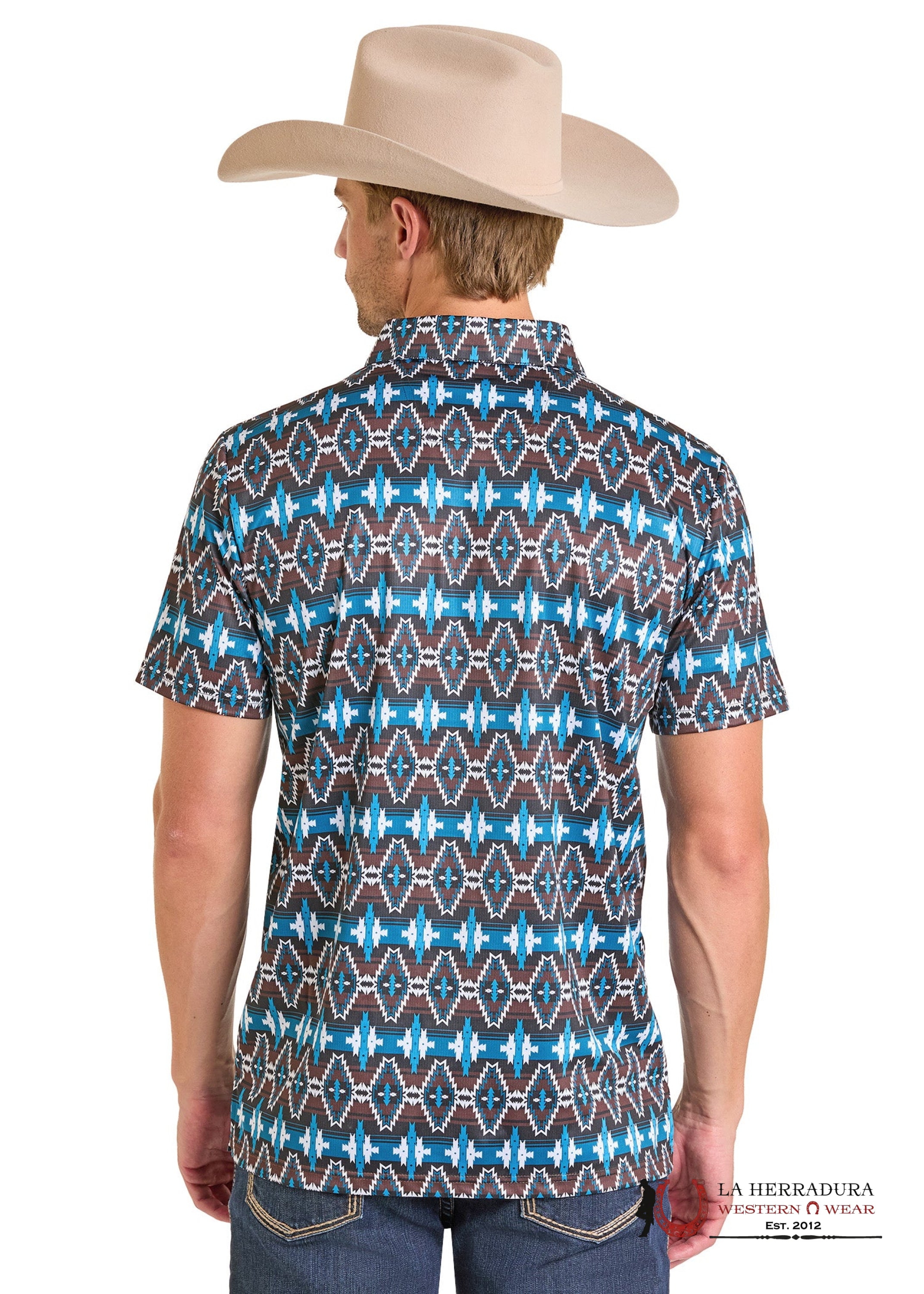 ROCK&ROLL AZTEC POLO SHIRT BLACK & BLUE AZTEC PRINT BM51T07273 ROPA HOMBRES