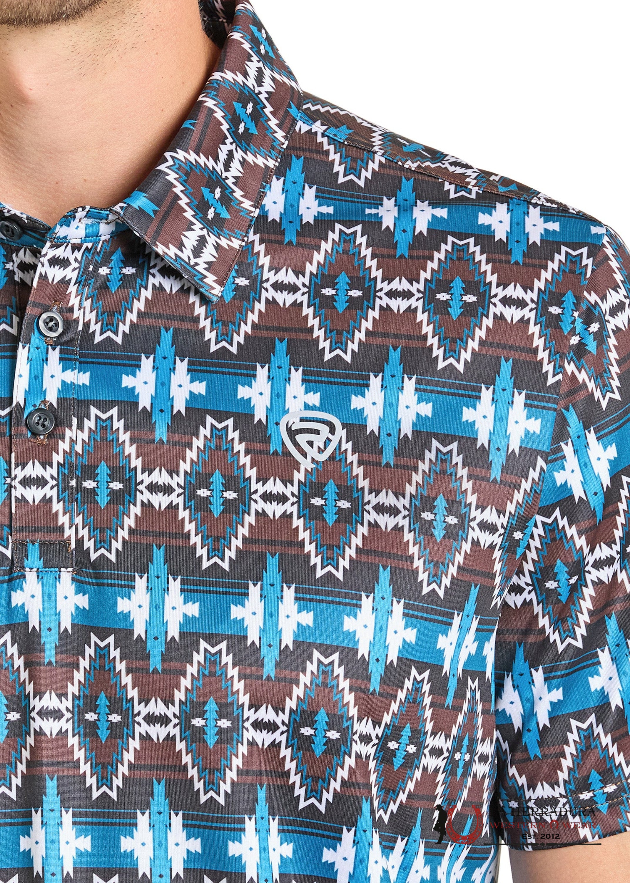 ROCK&ROLL AZTEC POLO SHIRT BLACK & BLUE AZTEC PRINT BM51T07273 ROPA HOMBRES