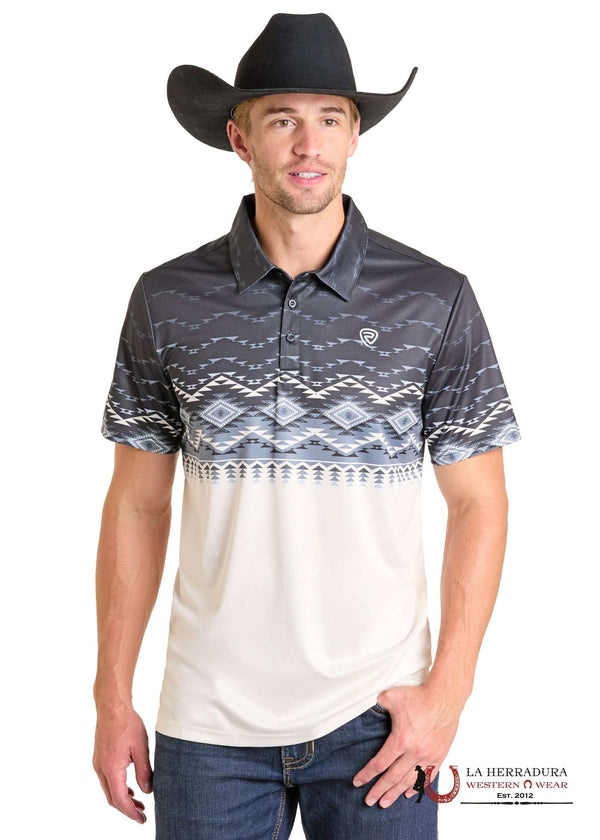 ROCK&ROLL AZTEC POLO SHIRT BLACK & WHITE BM51T07285