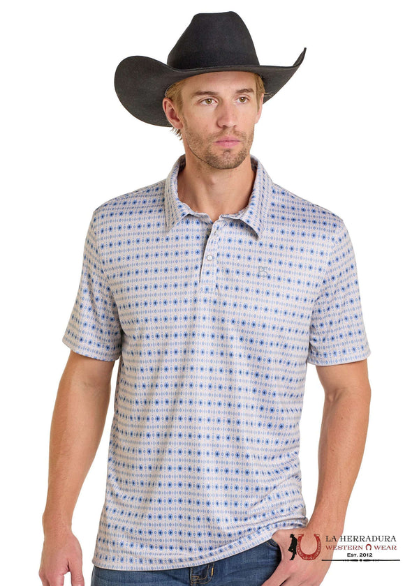ROCK&ROLL AZTEC POLO SHIRT NATURAL & BLUE TM51T07269