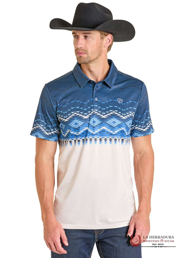 ROCK&ROLL AZTEC POLO SHIRT NAVY & WHITE BM51T07284