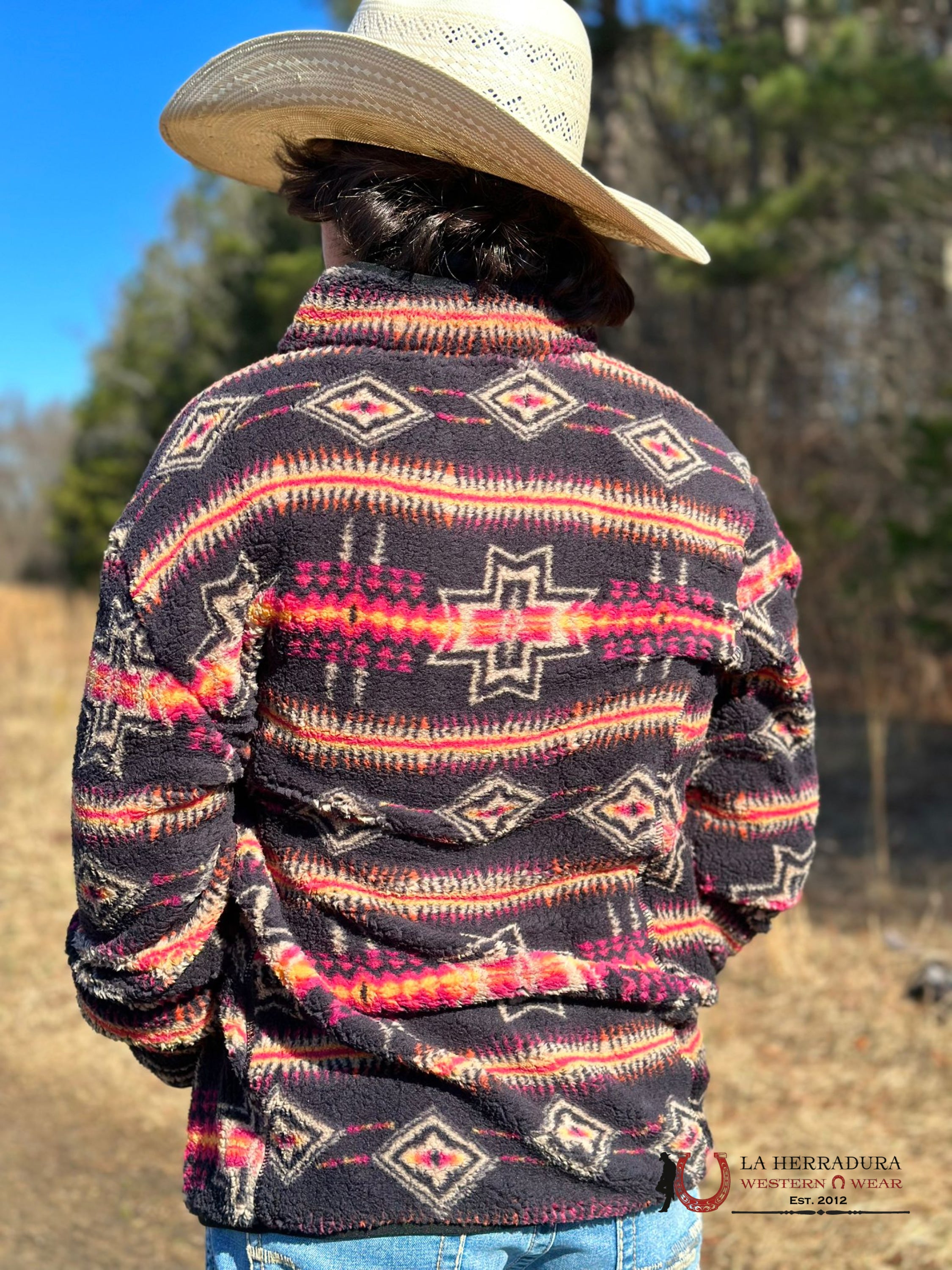 Rock & Roll Aztec Printed Berber Jacket Black W/Fuchsia Ropa Hombres