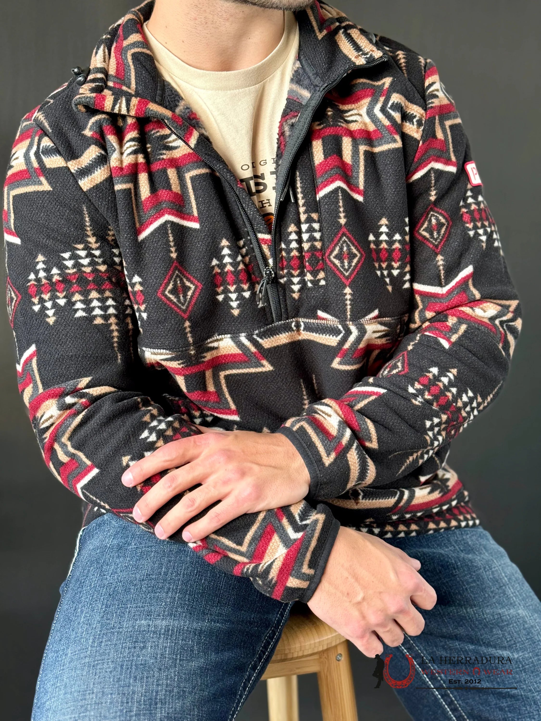 Rock & Roll Aztec Printed Fleece Pullover Black Ropa Hombres