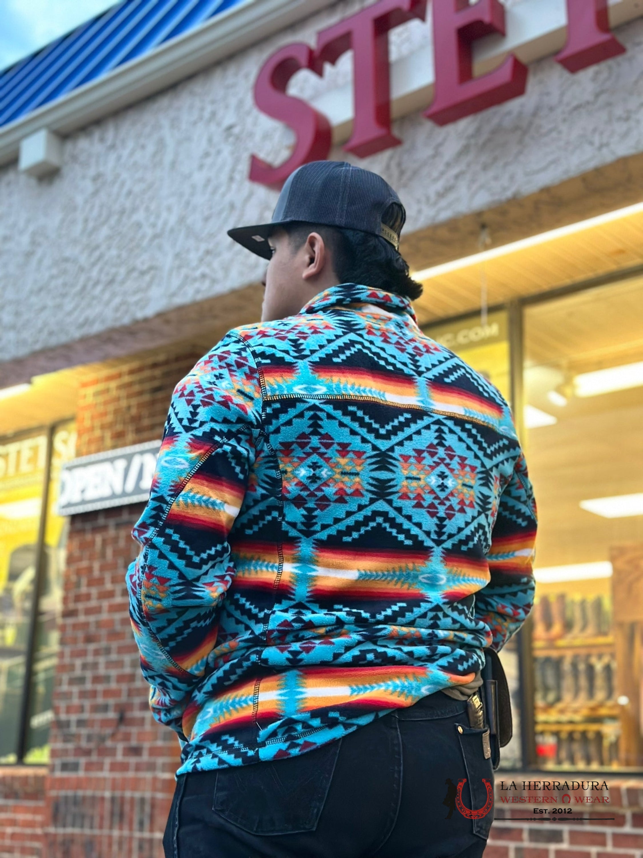 Rock & Roll Aztec Printed Pullover Jacket Teal W/Red Ropa Hombres
