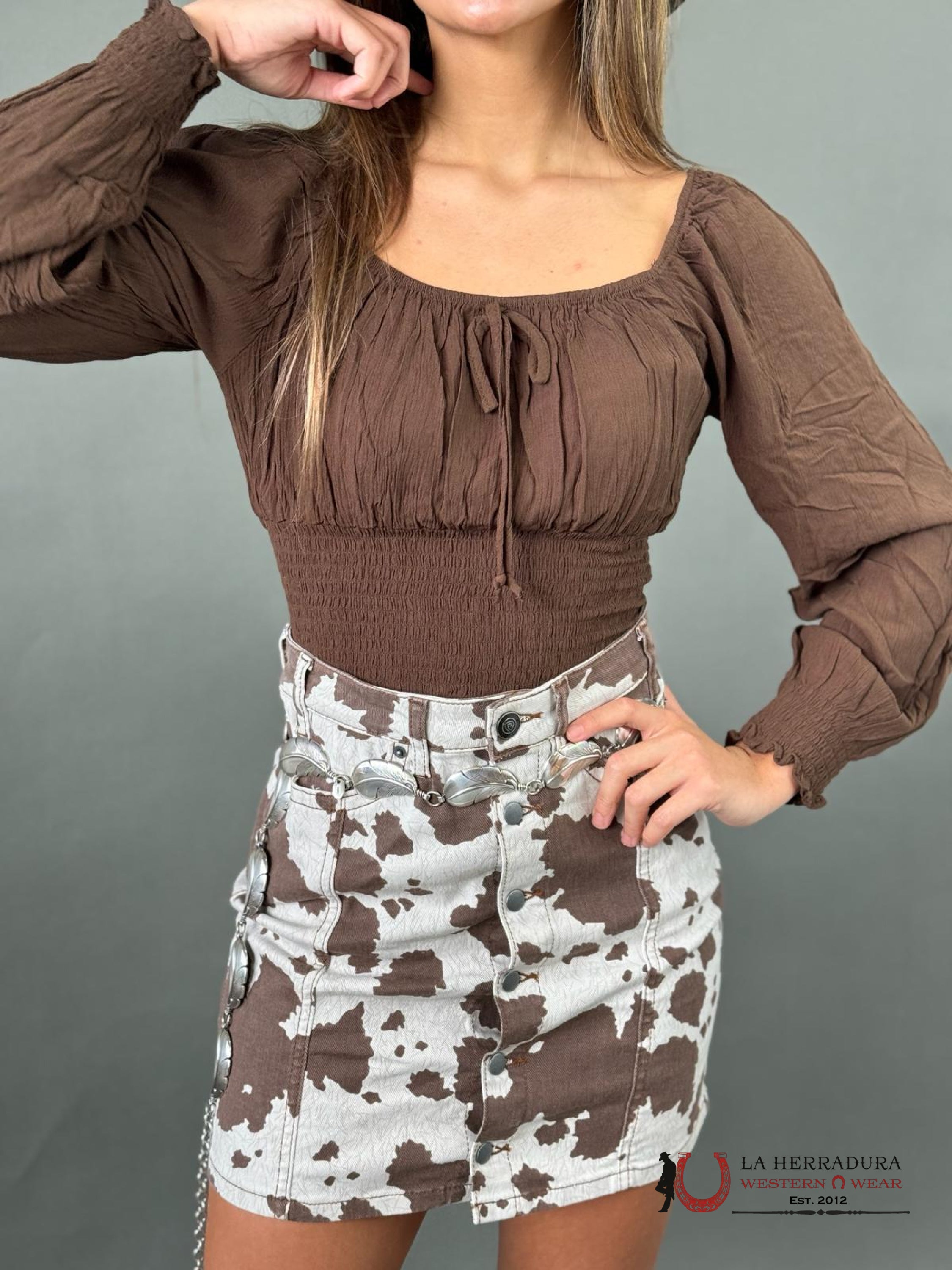 Rock&Roll Beige Brown Cow Print Skirt Ropa Mujeres