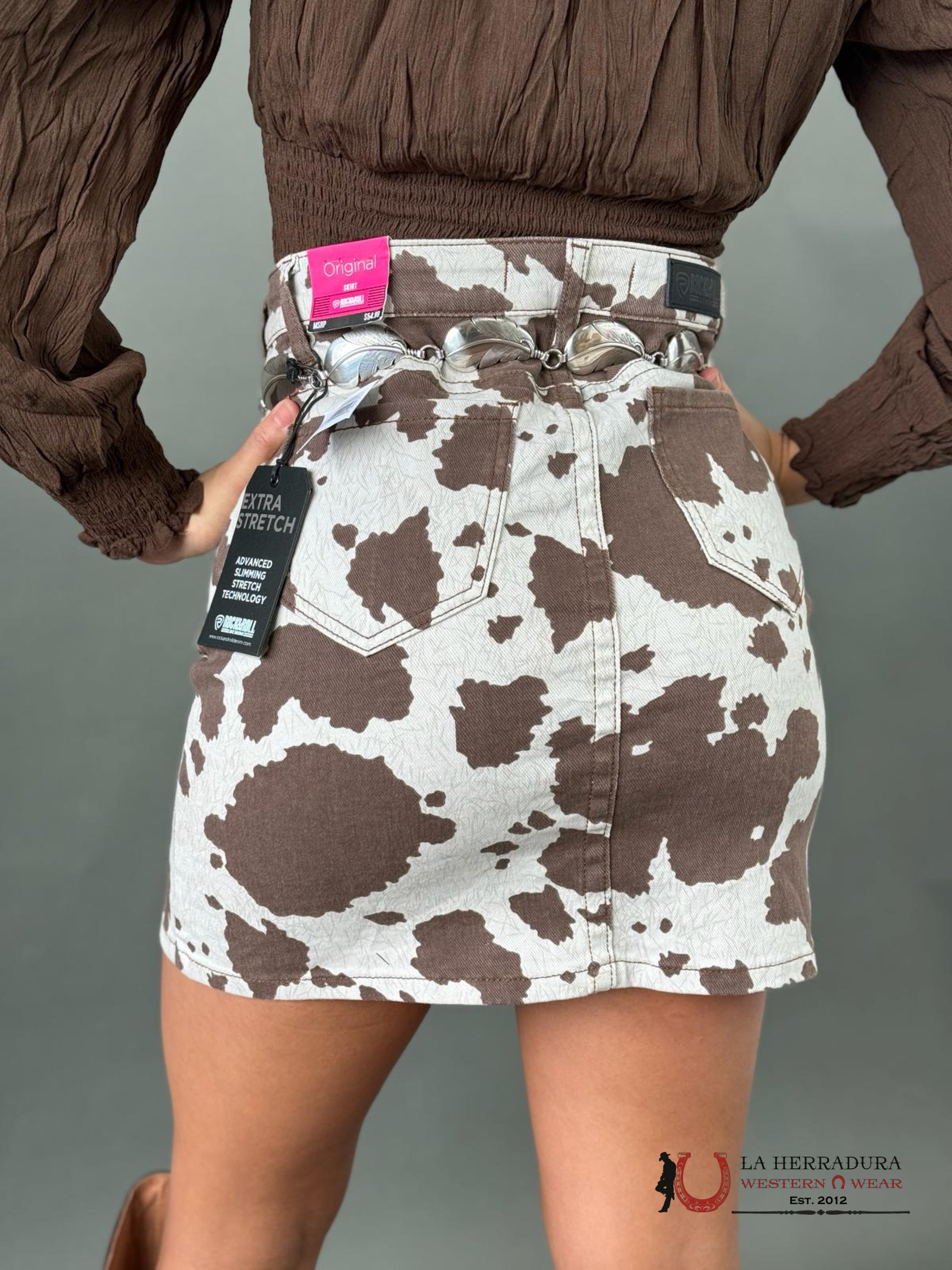 Rock&Roll Beige Brown Cow Print Skirt Ropa Mujeres