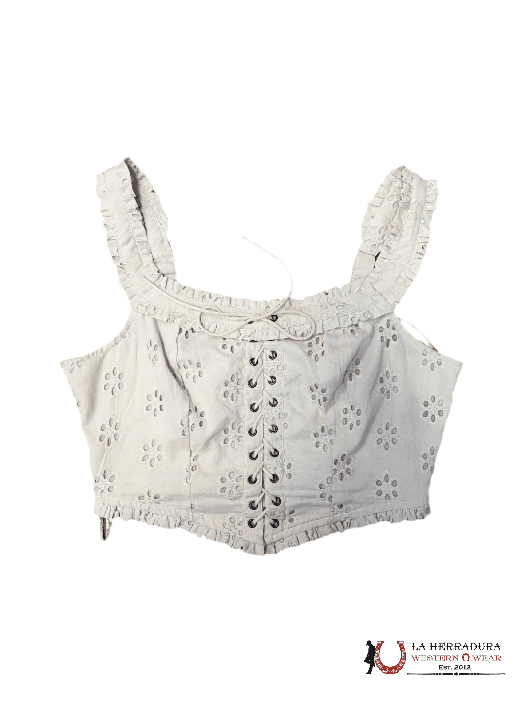 Rock&Roll Beige Flower Lase Up Crop Top BW50TO3890 ROPA MUJERES