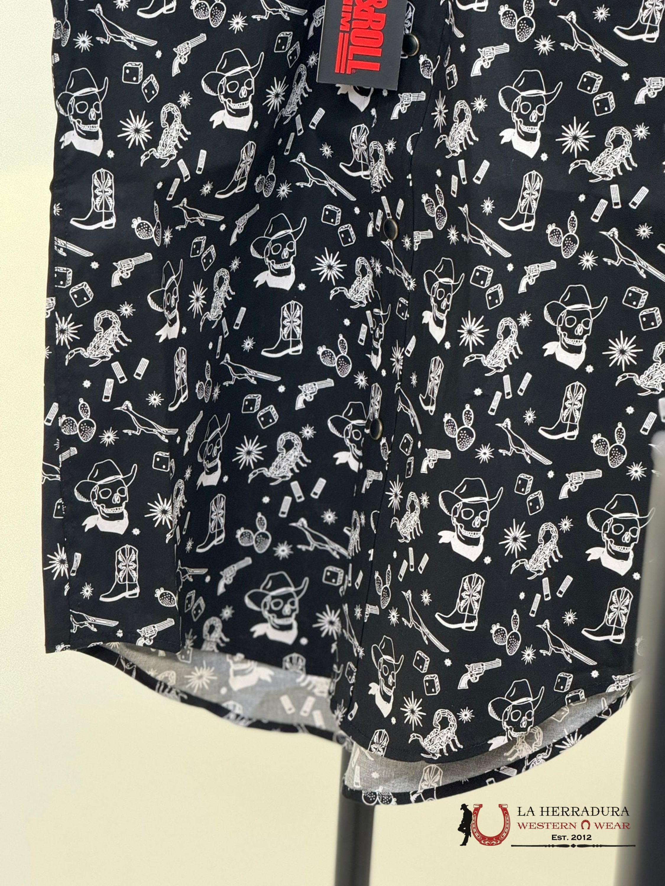 Rock&Roll Black 2Pkt Tattoo Snap Short Sleeve Shirt Ropa Hombres