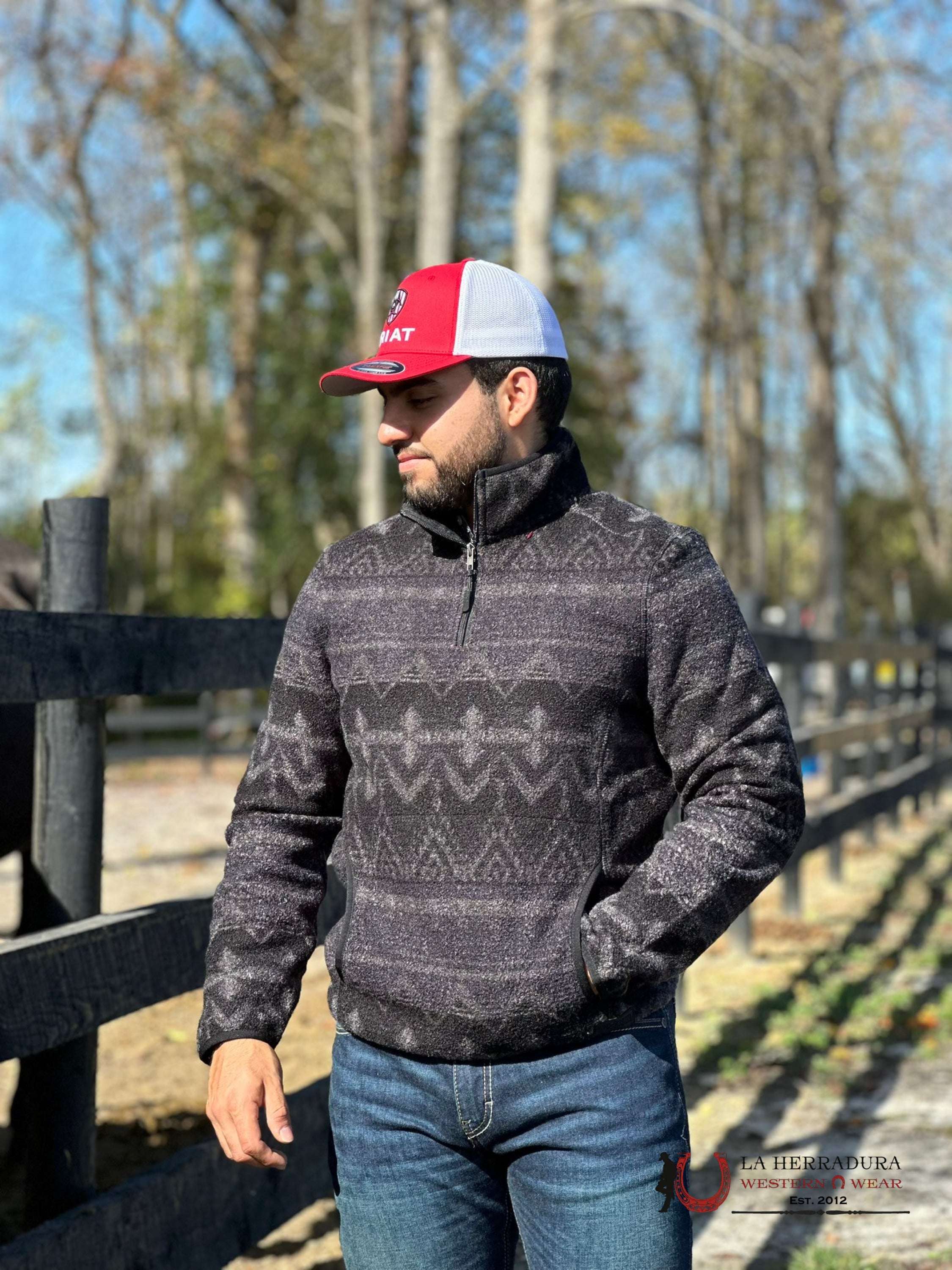 Rock & Roll Black Aztec Printed Berber Pullover Ropa Hombres