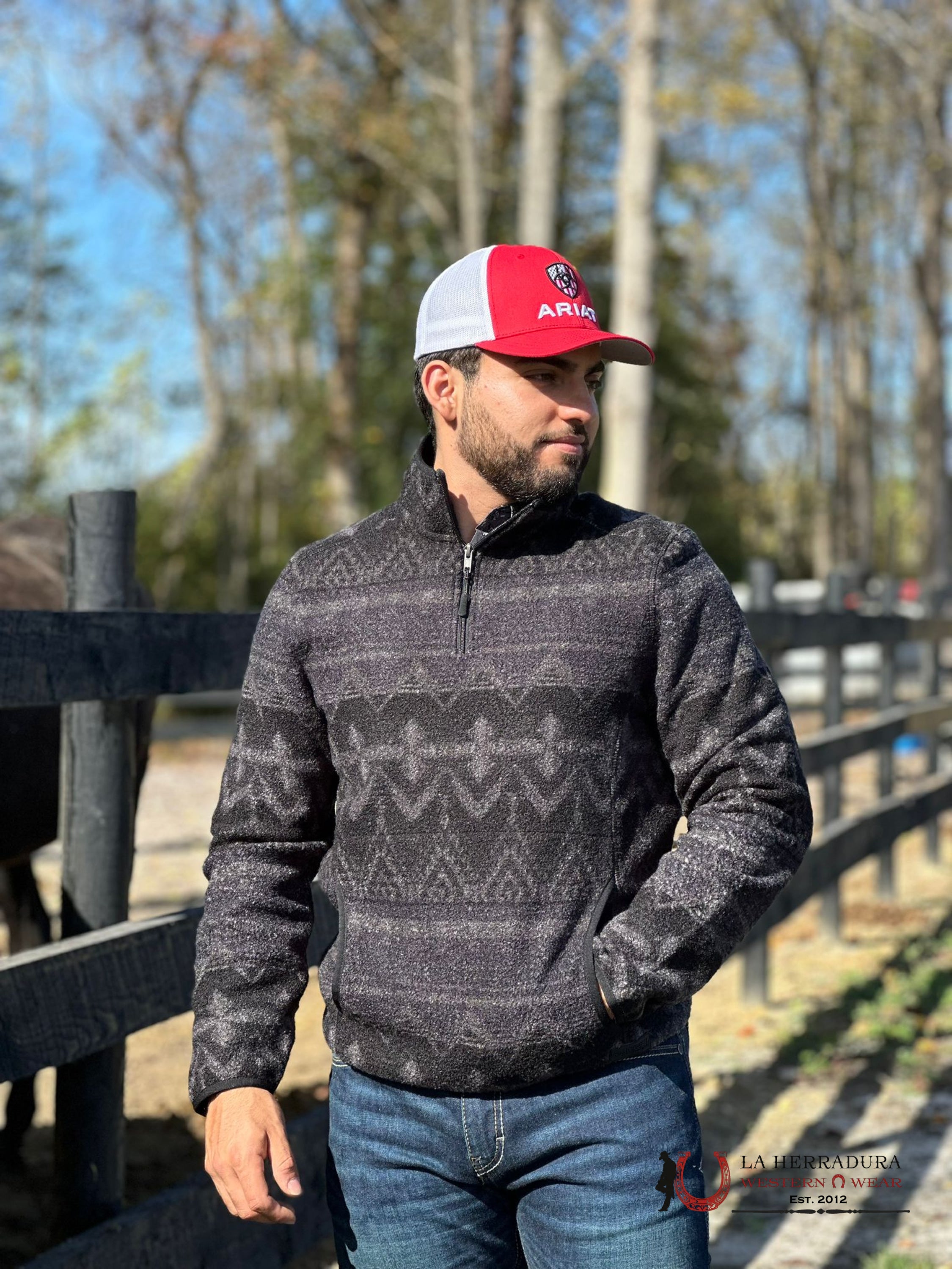 Rock & Roll Black Aztec Printed Berber Pullover Ropa Hombres