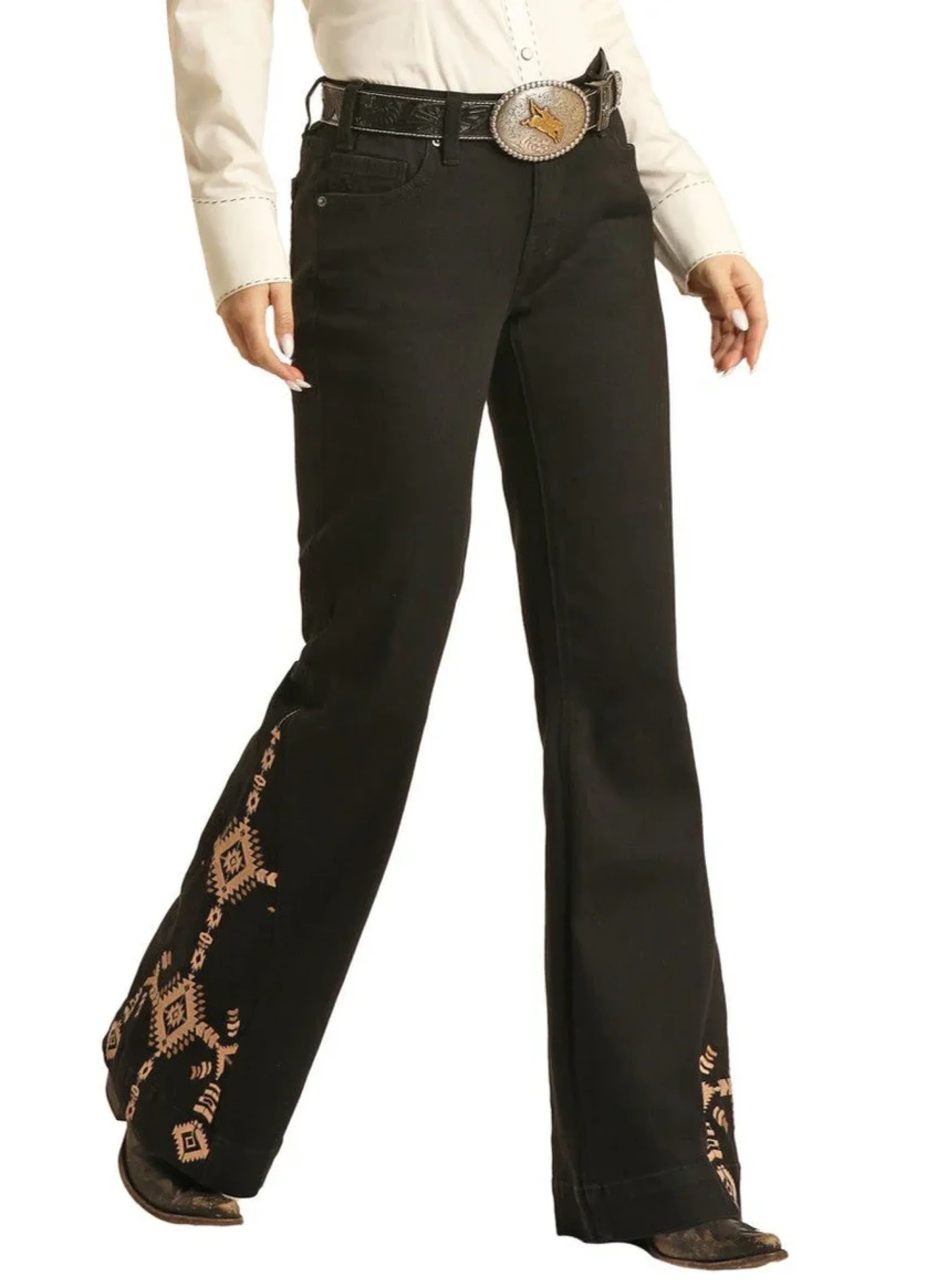 Rock&Roll Black Aztec Mid Rise Jeans Women