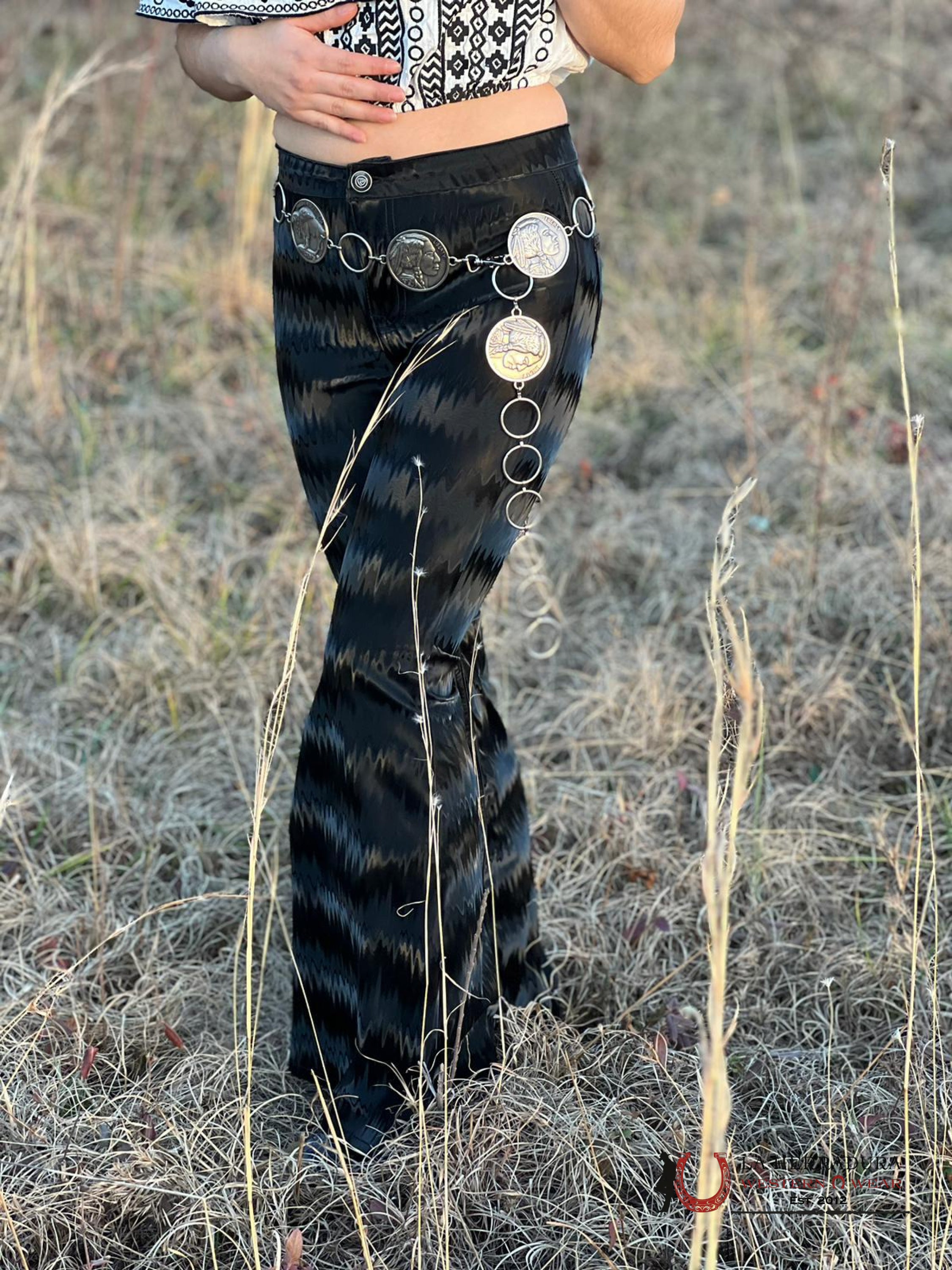 Rock&Roll Black Disco Pattern Flare Jeans Jeans Women